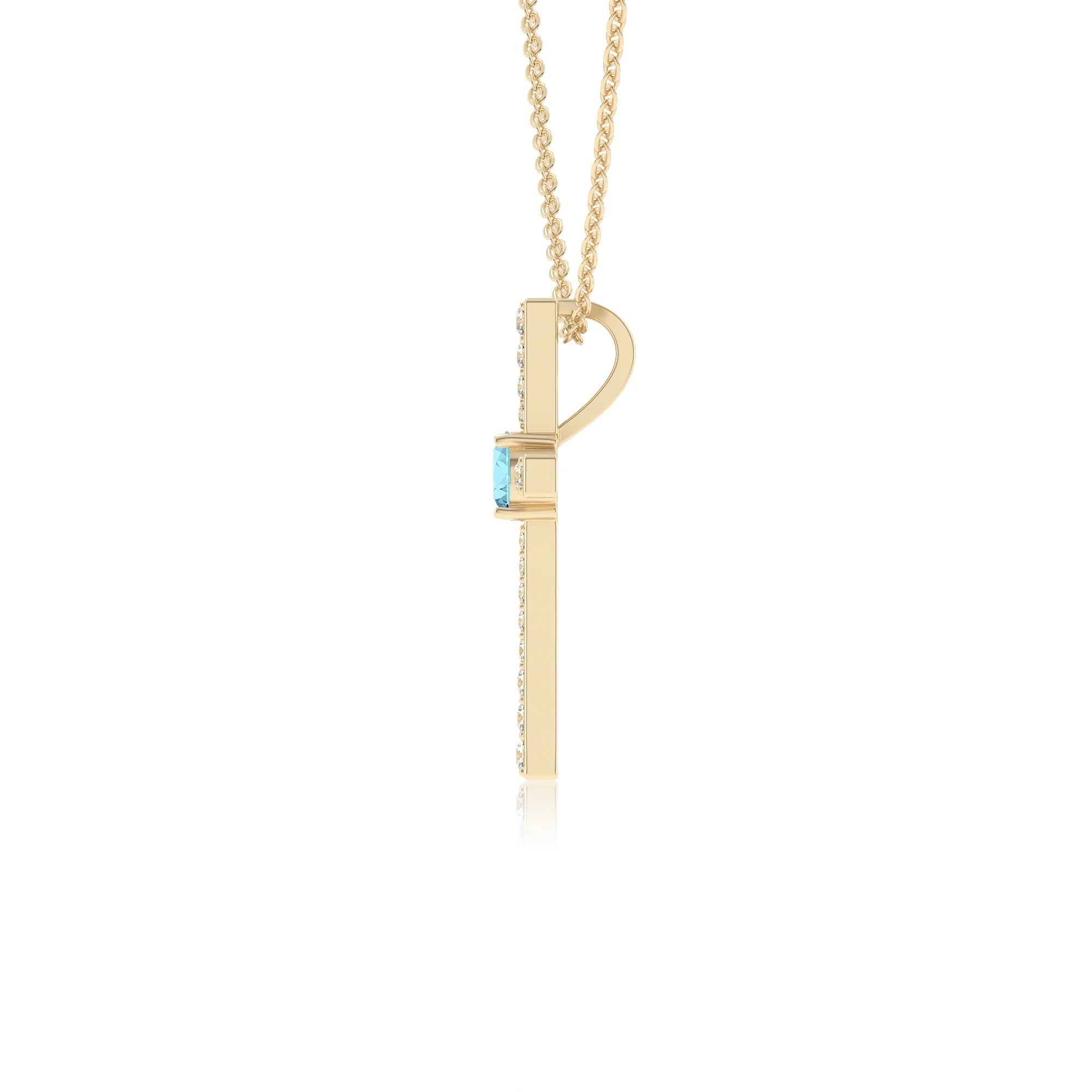 lab grown aquamarine round infinity necklaces in yellow gold