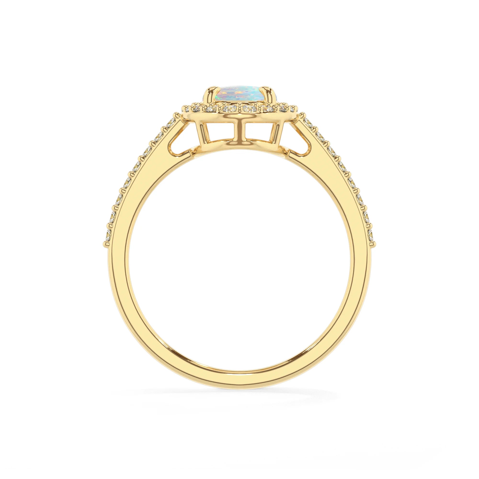 lab grown opal oval solitaire rings in yellow gold