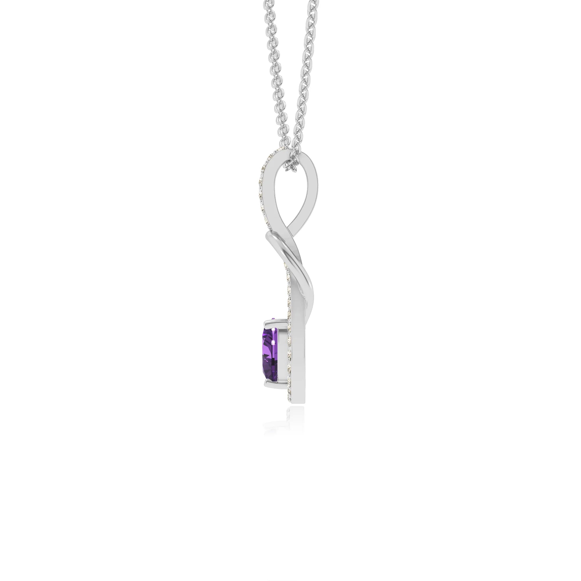 lab grown amethyst heart infinity v-bale necklaces in white gold