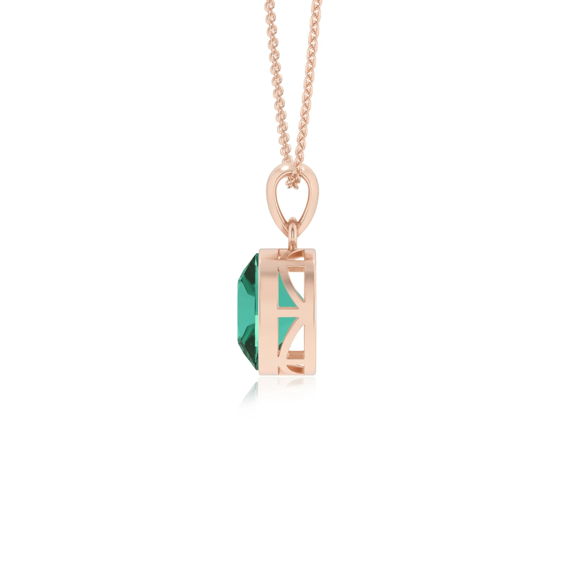 lab grown emerald cushion solitaire necklaces in rose gold