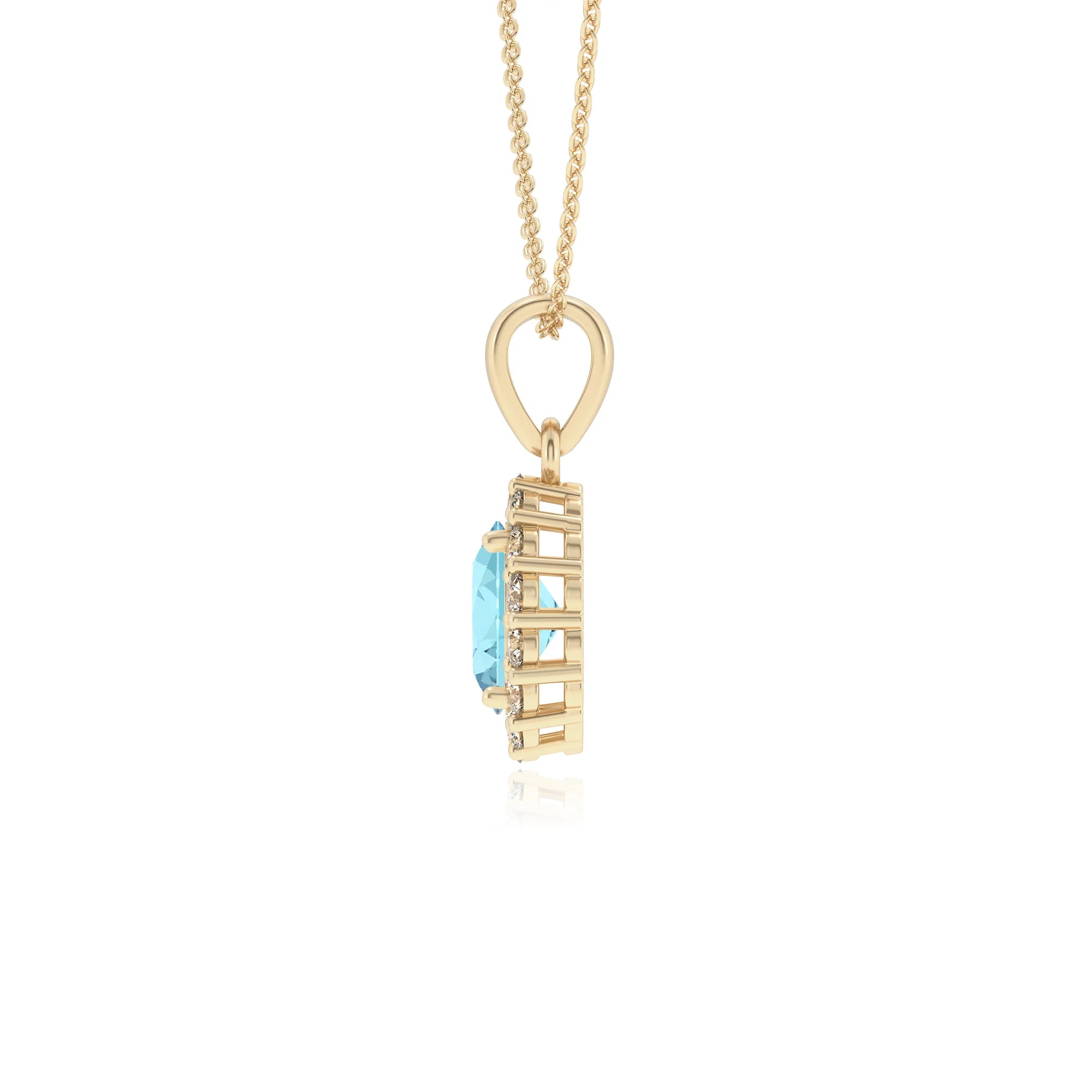 lab grown aquamarine oval solitaire necklaces in yellow gold