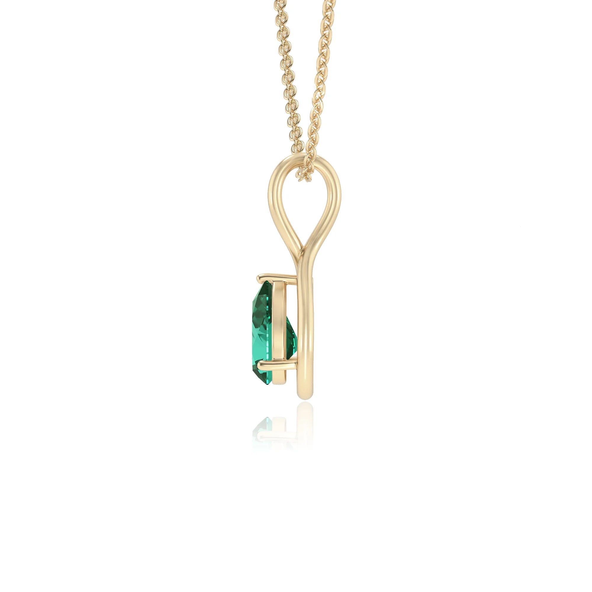 lab grown emerald pear solitaire necklaces in yellow gold