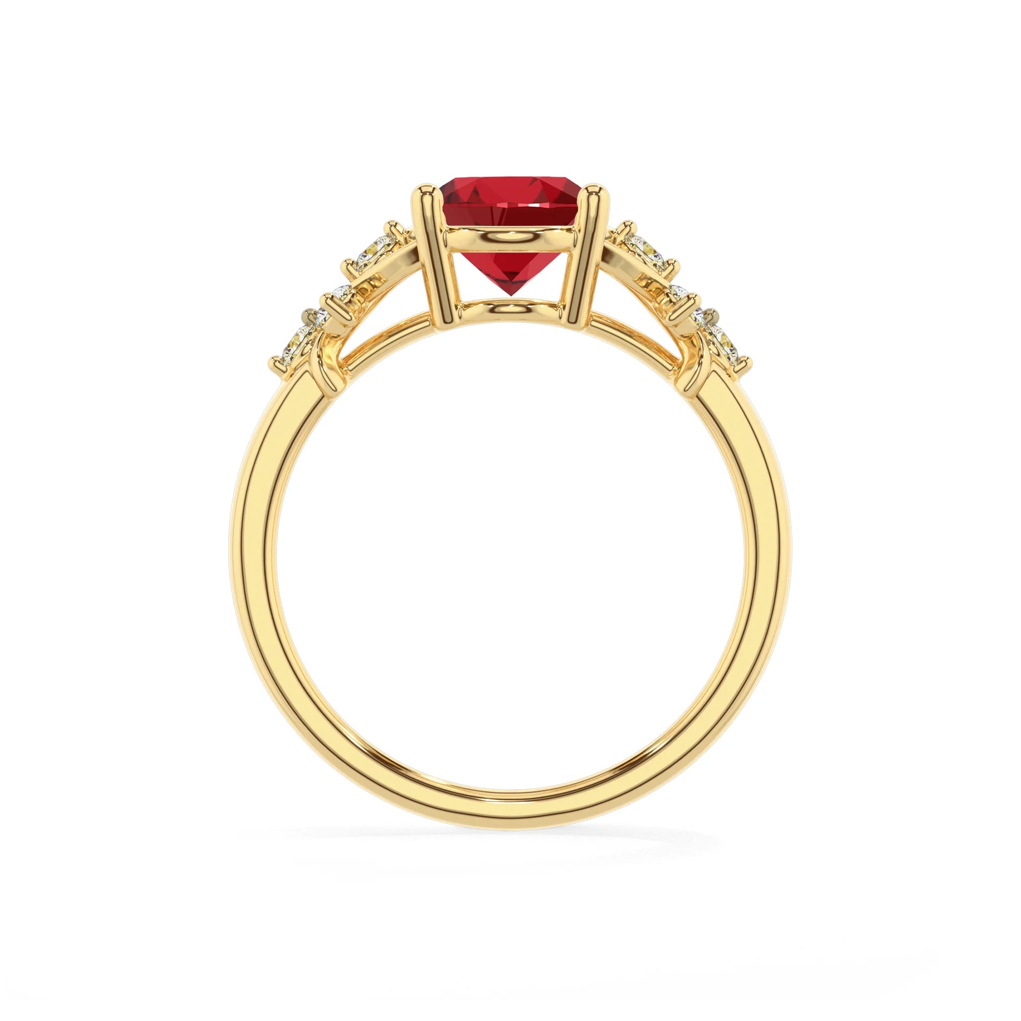 lab grown ruby oval solitaire rings in yellow gold