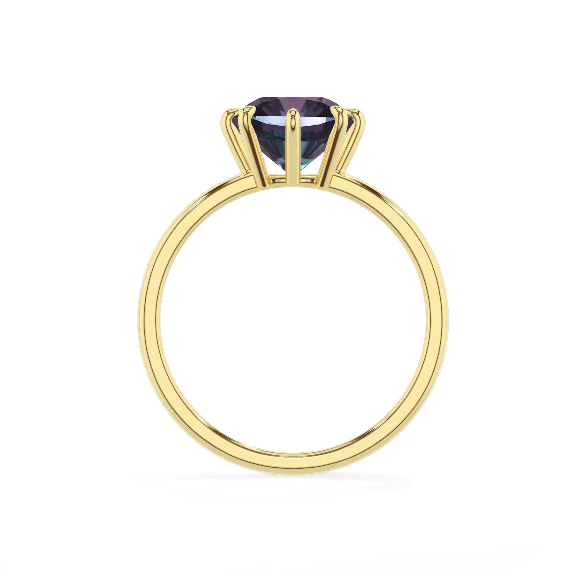 lab grown alexandrite cushion solitaire rings in yellow gold