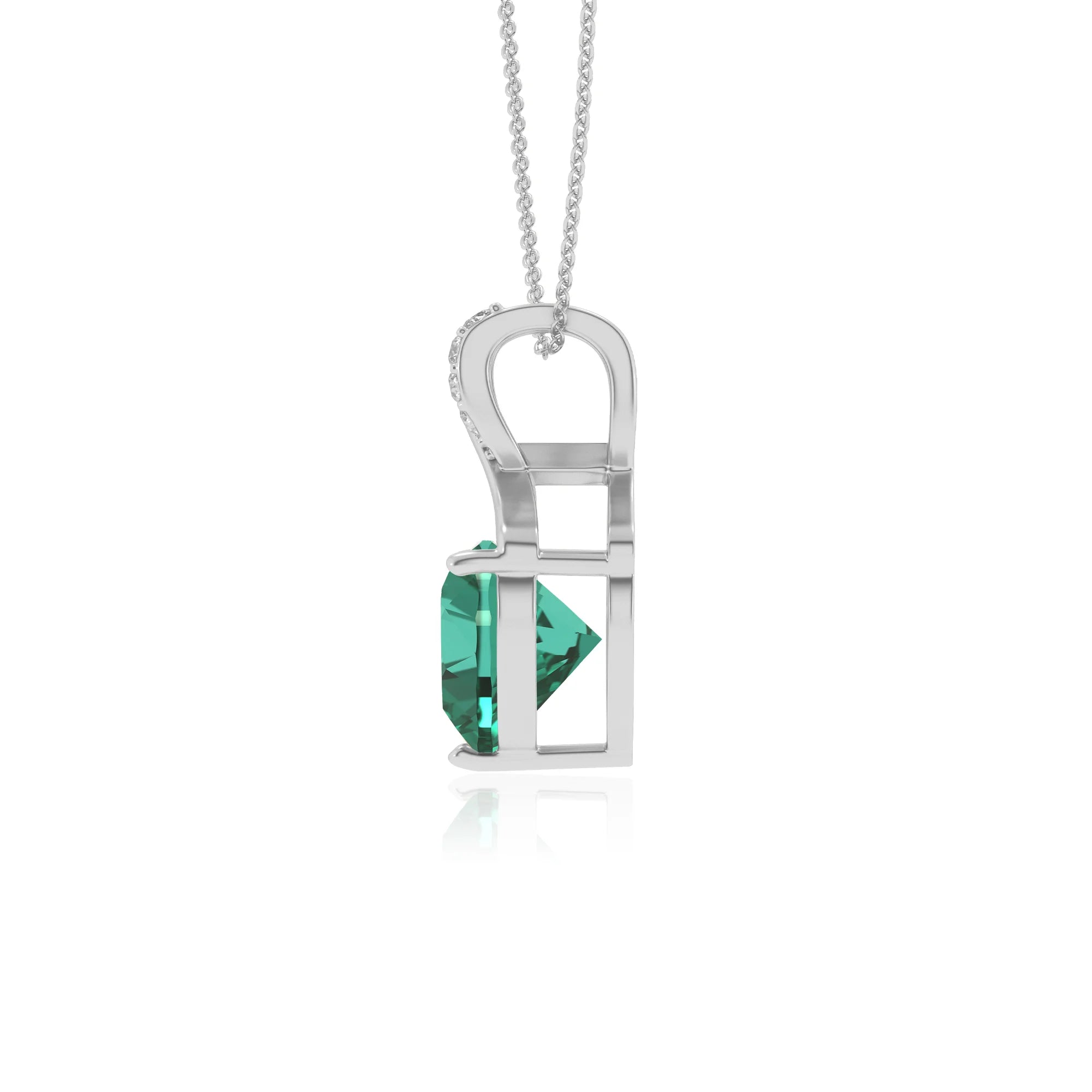 lab grown emerald heart solitaire necklaces in platinum