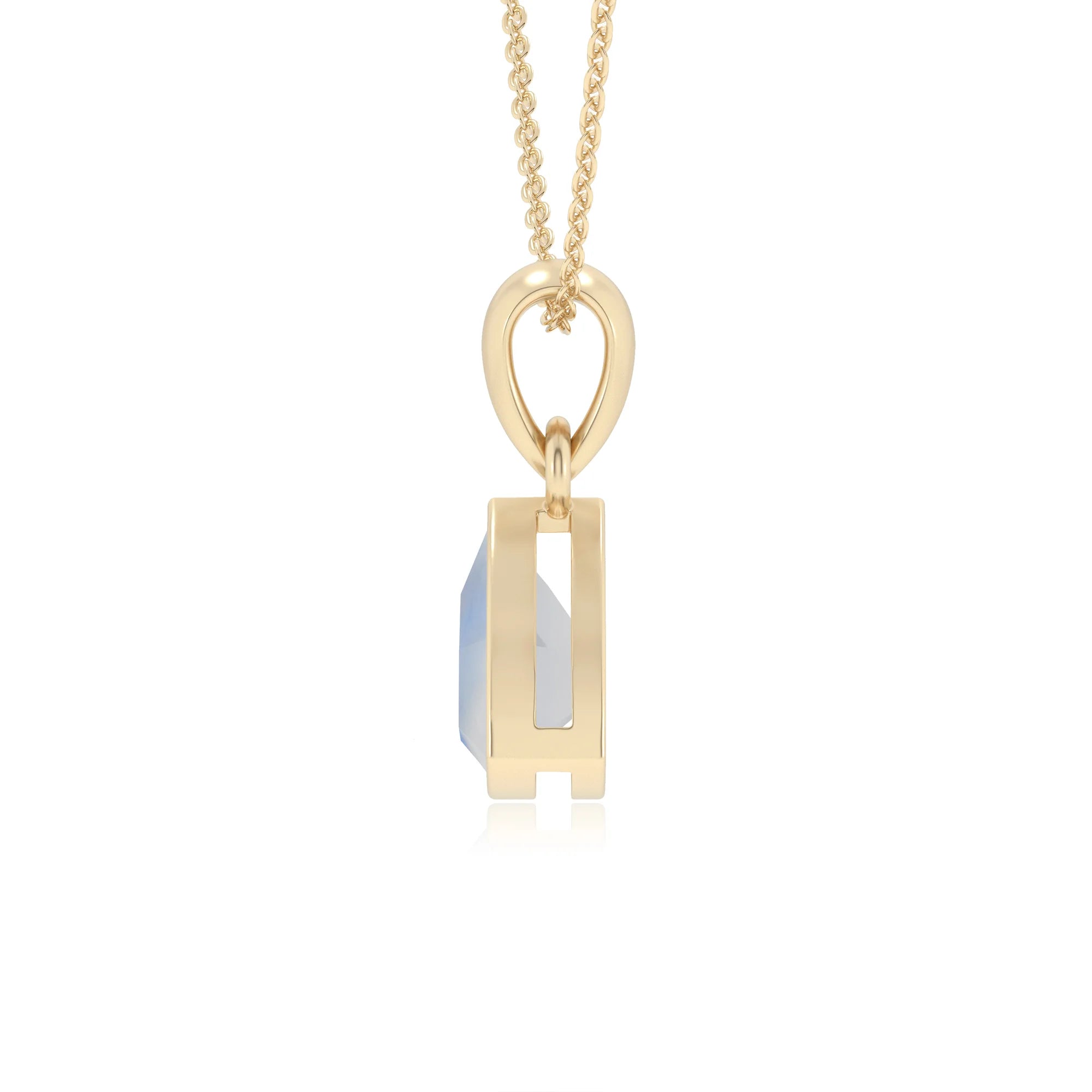 natural rainbow-moonstone trillion solitaire necklaces in yellow gold