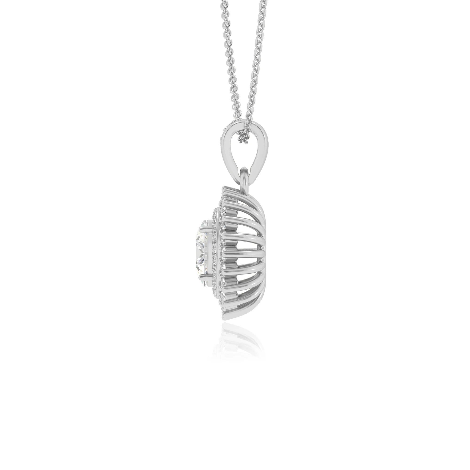 lab grown moissanite oval halo necklaces in sterling silver