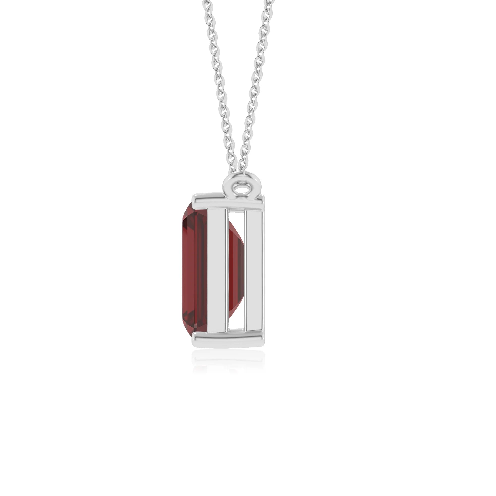 natural garnet emerald cut solitaire necklaces in platinum