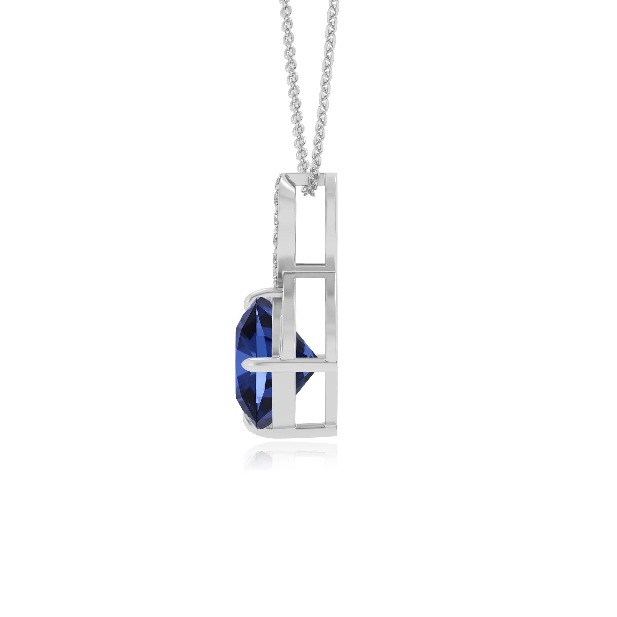 lab grown blue-sapphire cushion infinity necklaces in platinum