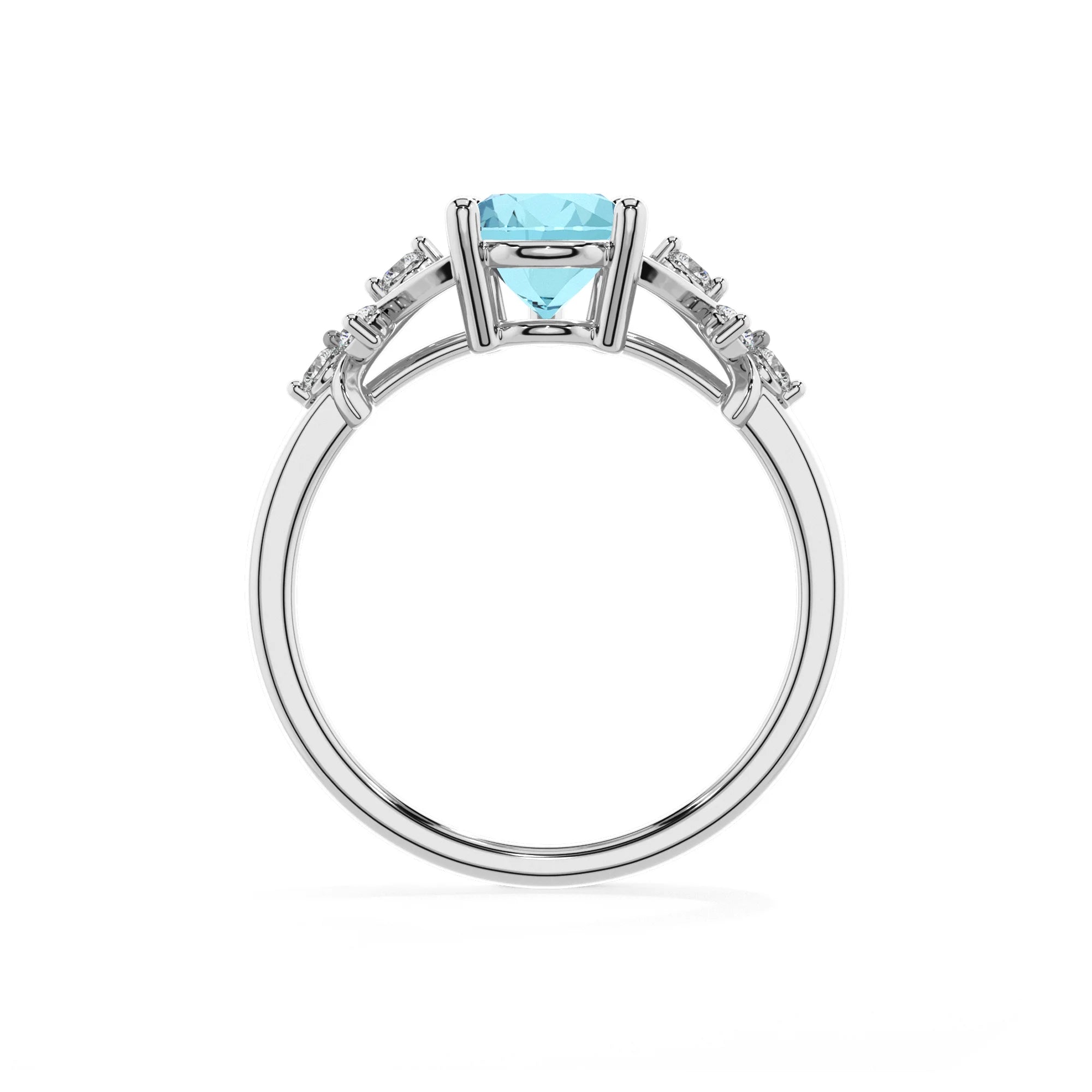 lab grown aquamarine pear solitaire rings in sterling silver
