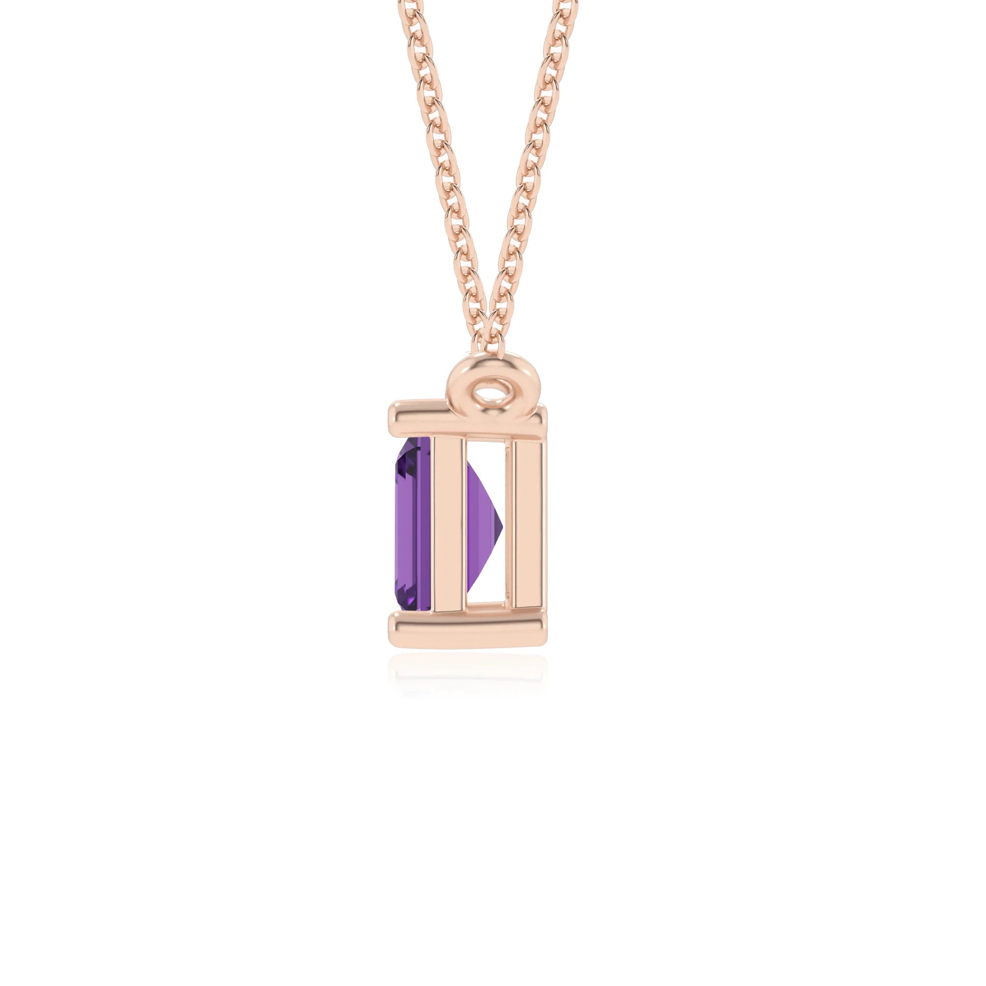 lab grown amethyst emerald cut solitaire necklaces in rose gold
