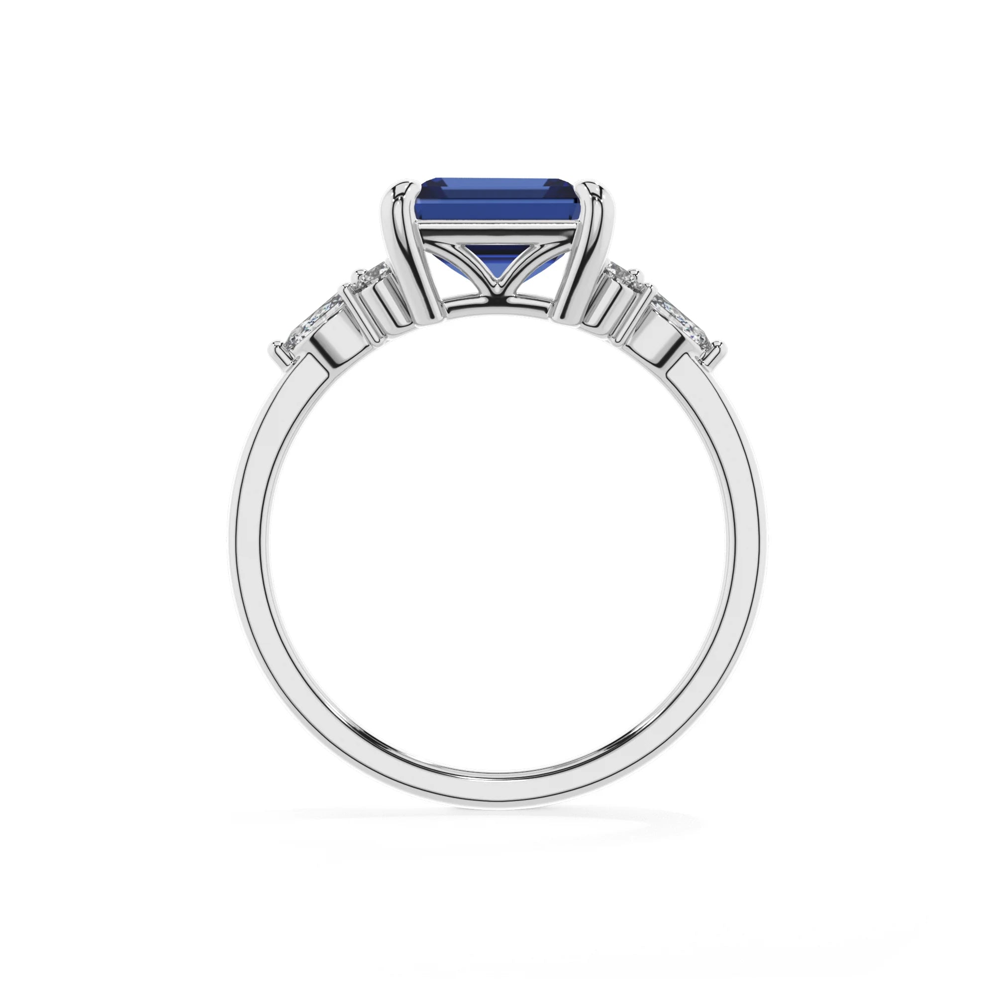 lab grown blue-sapphire emerald cut solitaire rings in sterling silver