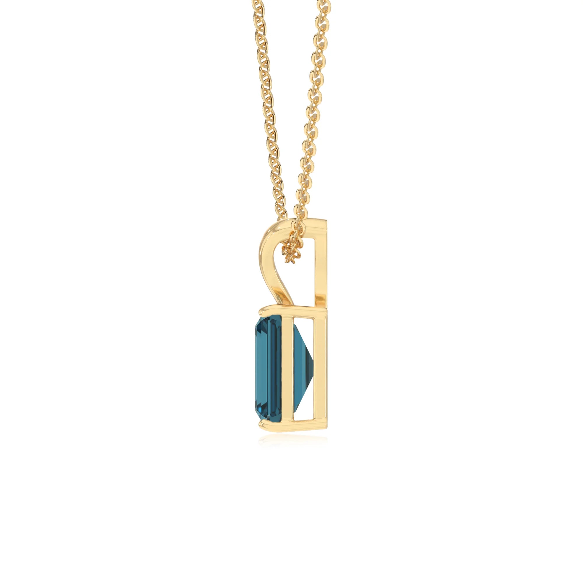 natural london-blue-topaz emerald cut solitaire v-bale necklaces in yellow gold