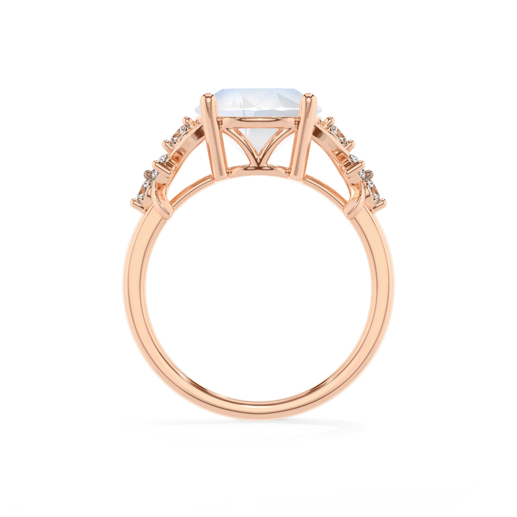 natural rainbow-moonstone round solitaire rings in rose gold
