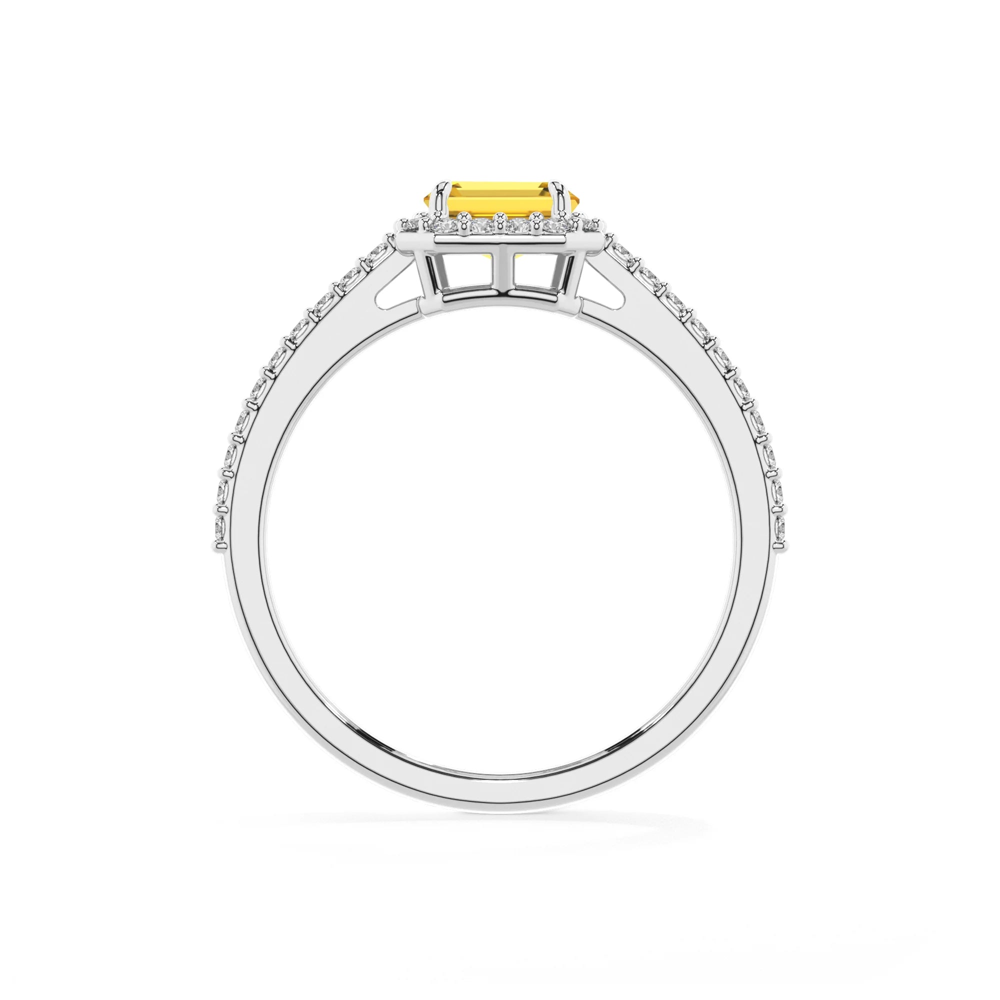 lab grown yellow-sapphire emerald cut solitaire rings in sterling silver