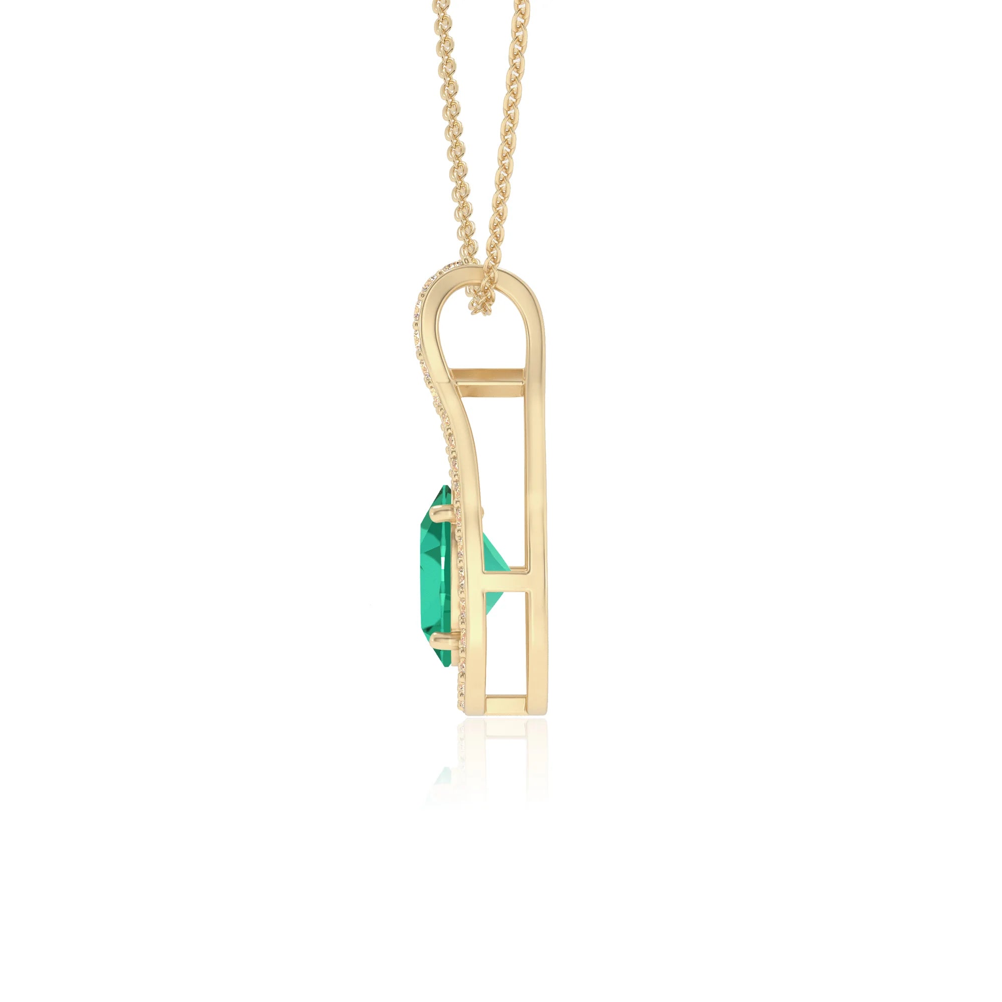 lab grown emerald oval solitaire necklaces in yellow gold