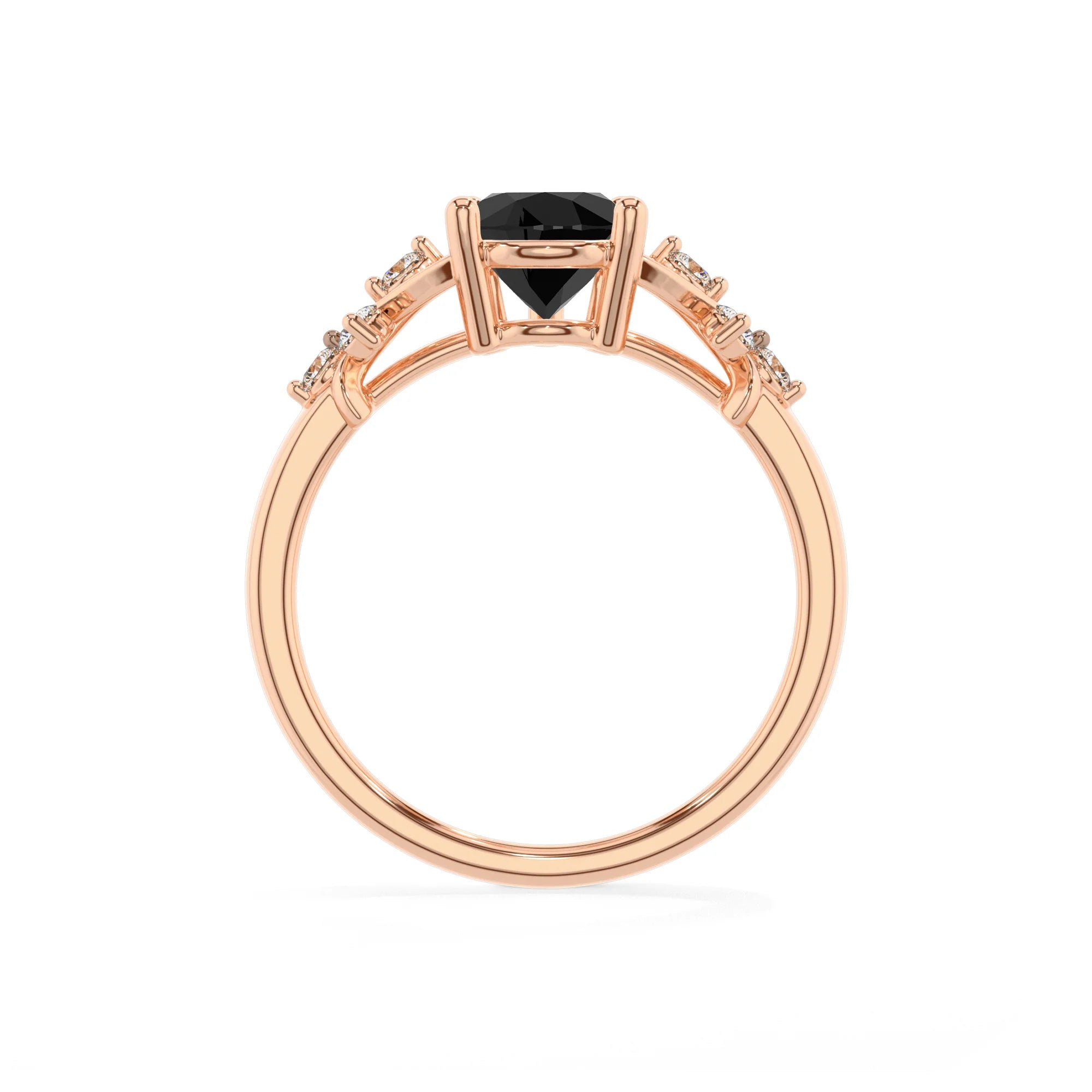 natural black-onyx pear solitaire rings in rose gold