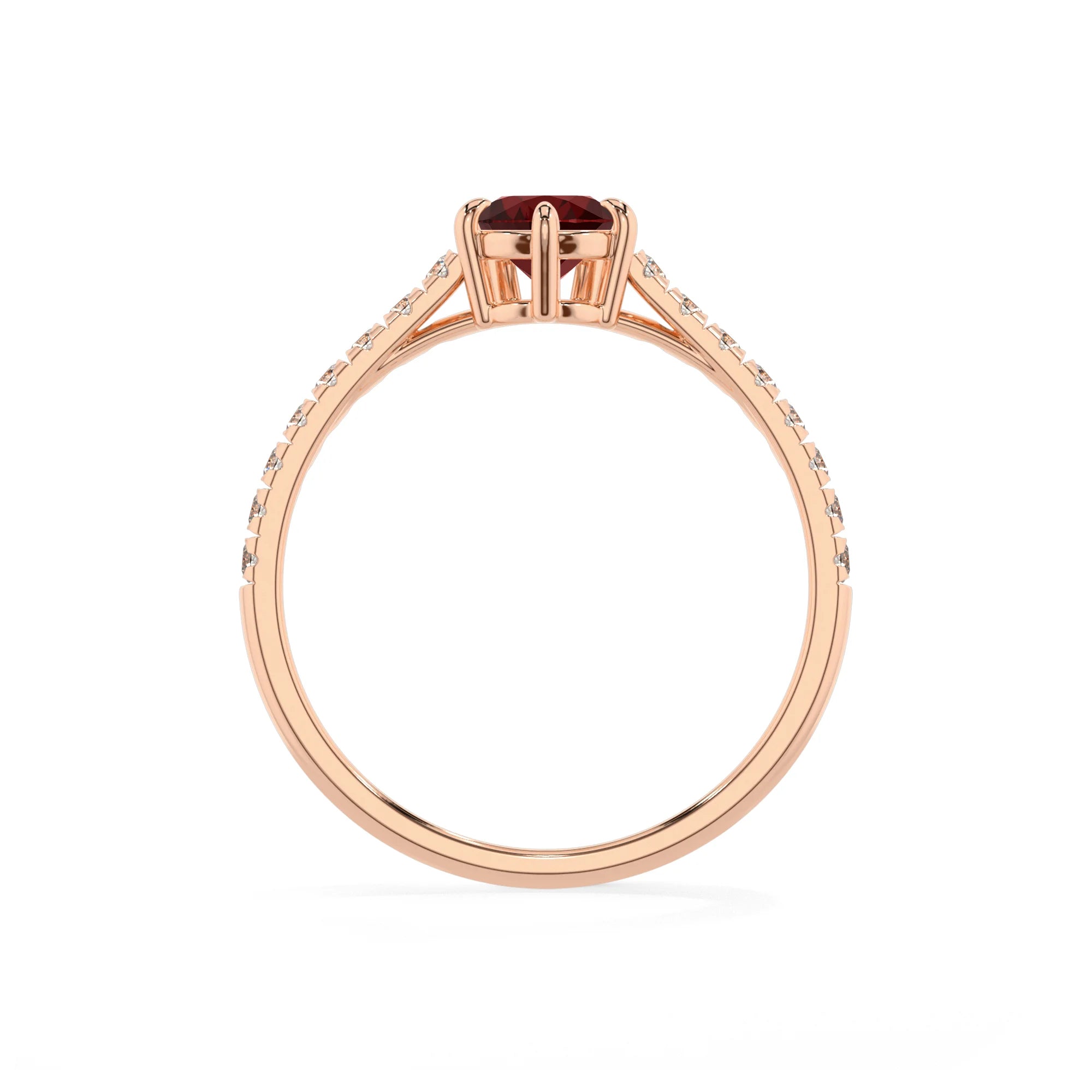 natural garnet pear half eternity solitaire engagement rings in rose gold