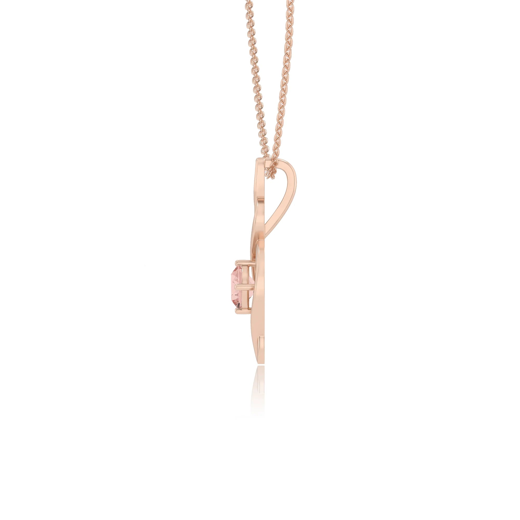 lab grown morganite round solitaire necklaces in rose gold