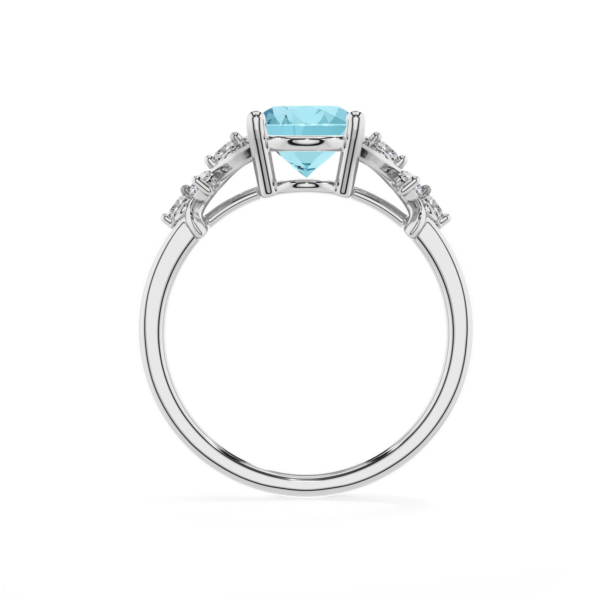 lab grown aquamarine oval solitaire rings in white gold