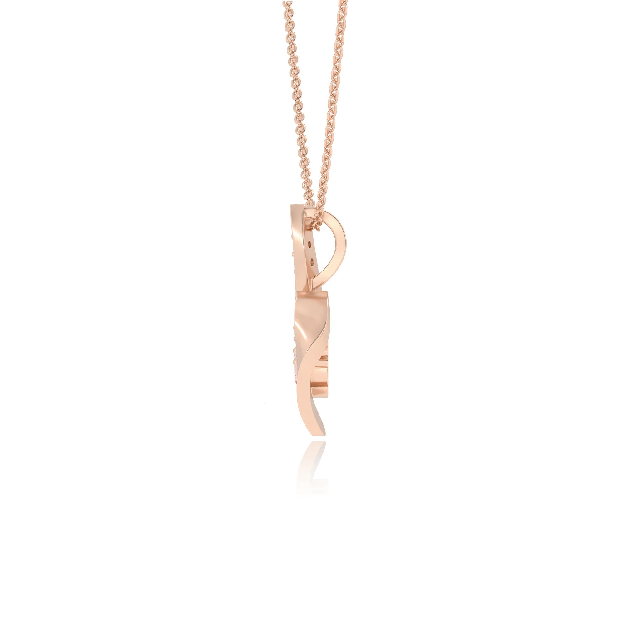 lab grown morganite round solitaire v-bale necklaces in rose gold