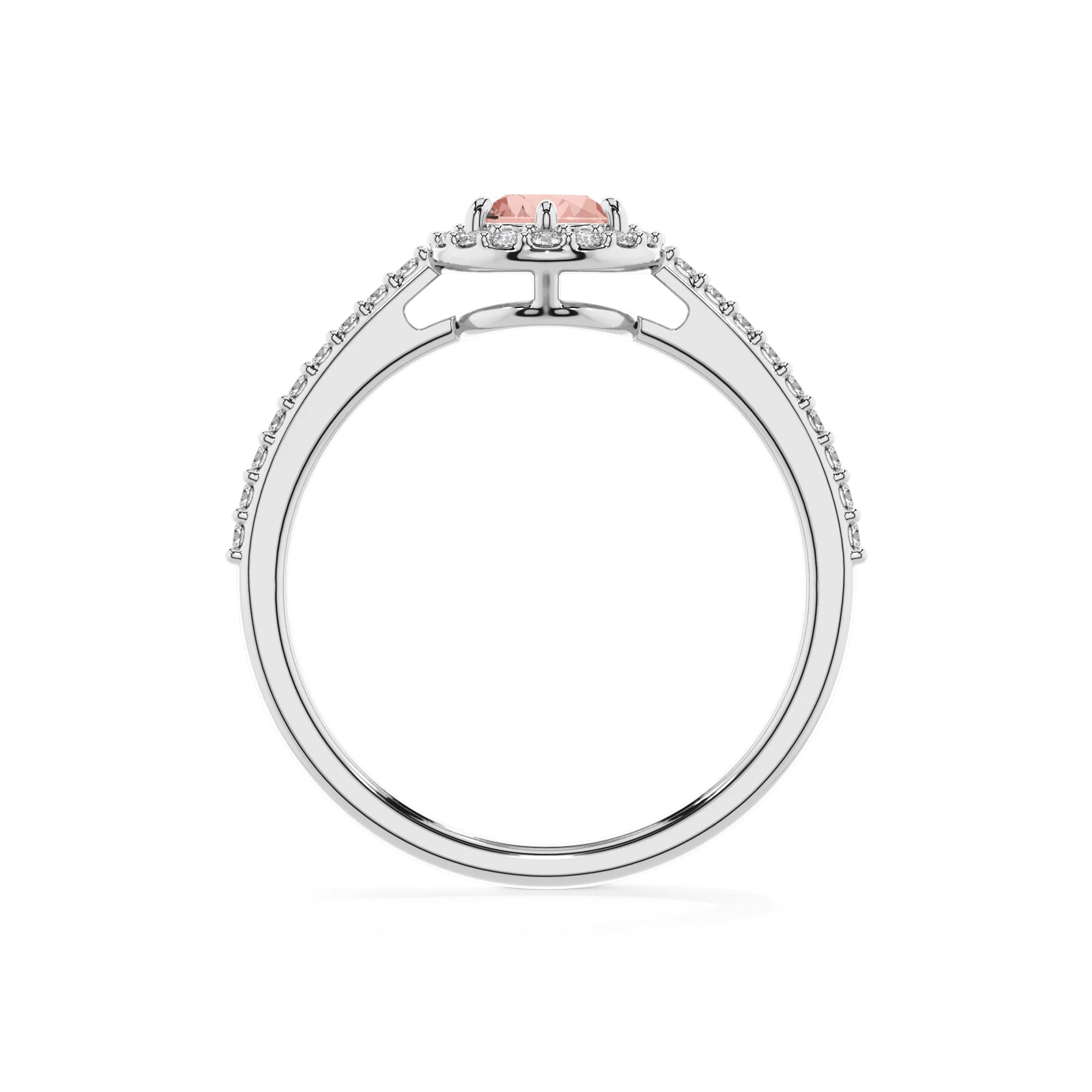 lab grown morganite pear solitaire rings in platinum