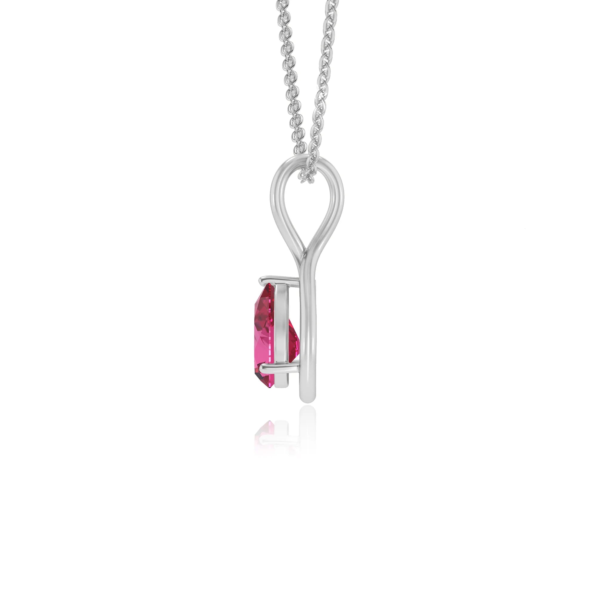 lab grown pink-sapphire pear solitaire necklaces in sterling silver