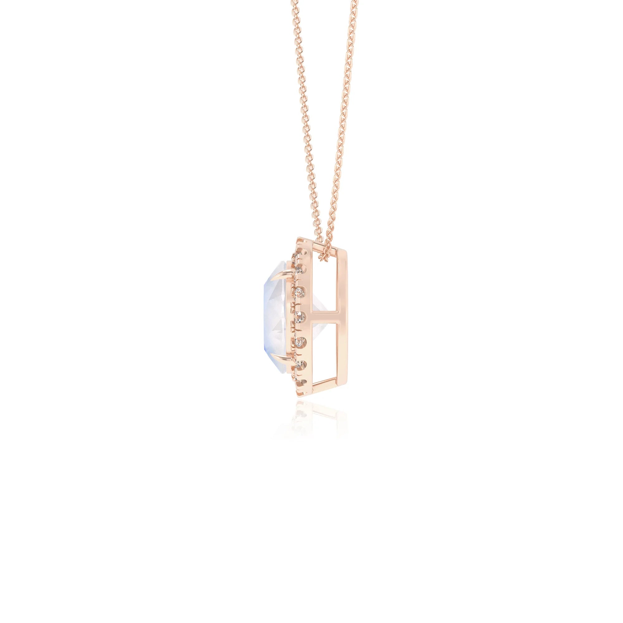 natural rainbow moonstone round solitaire necklaces in rose gold