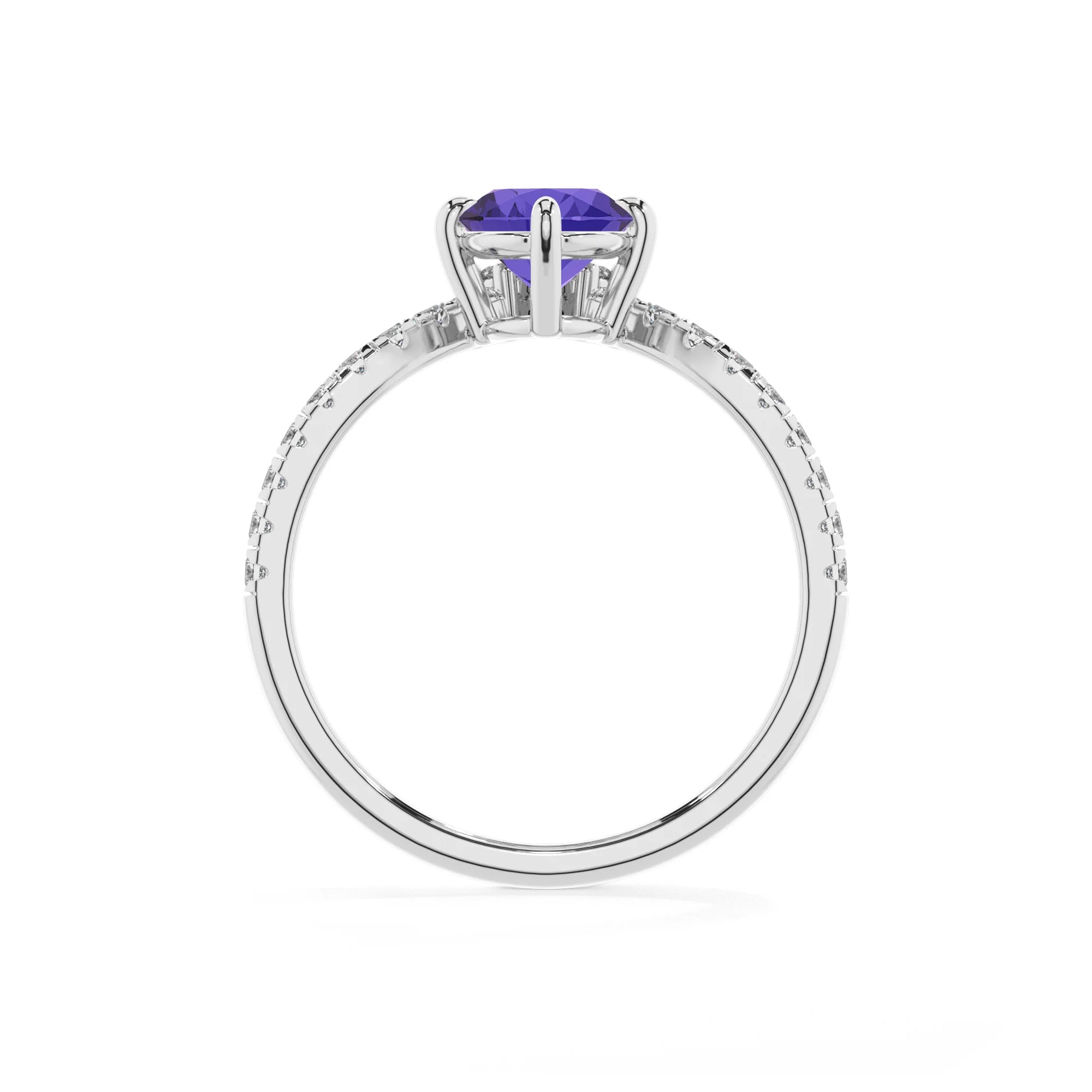 lab grown tanzanite oval solitaire rings in white gold