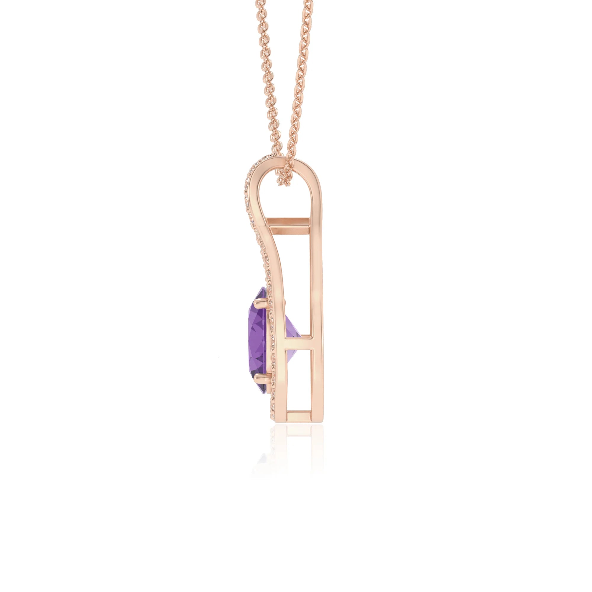 lab grown amethyst oval solitaire necklaces in rose gold