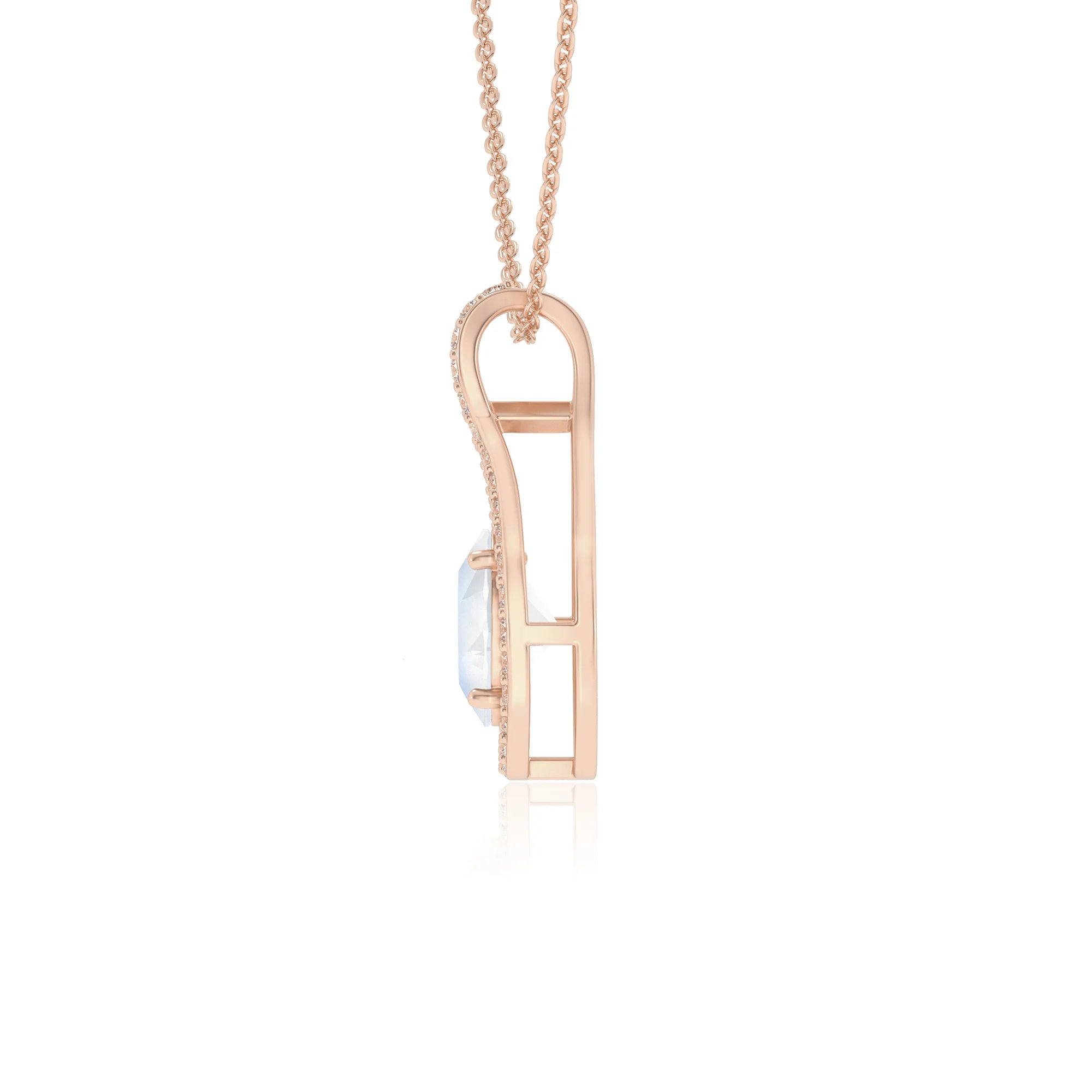natural rainbow-moonstone oval solitaire necklaces in rose gold
