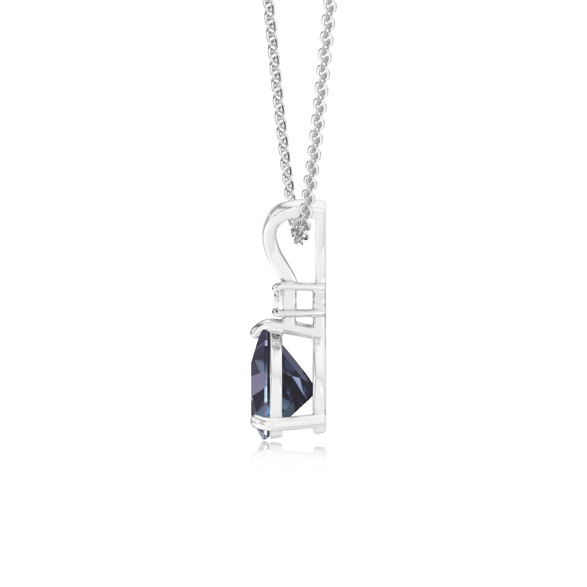 lab grown alexandrite trillion solitaire v-bale necklaces in platinum