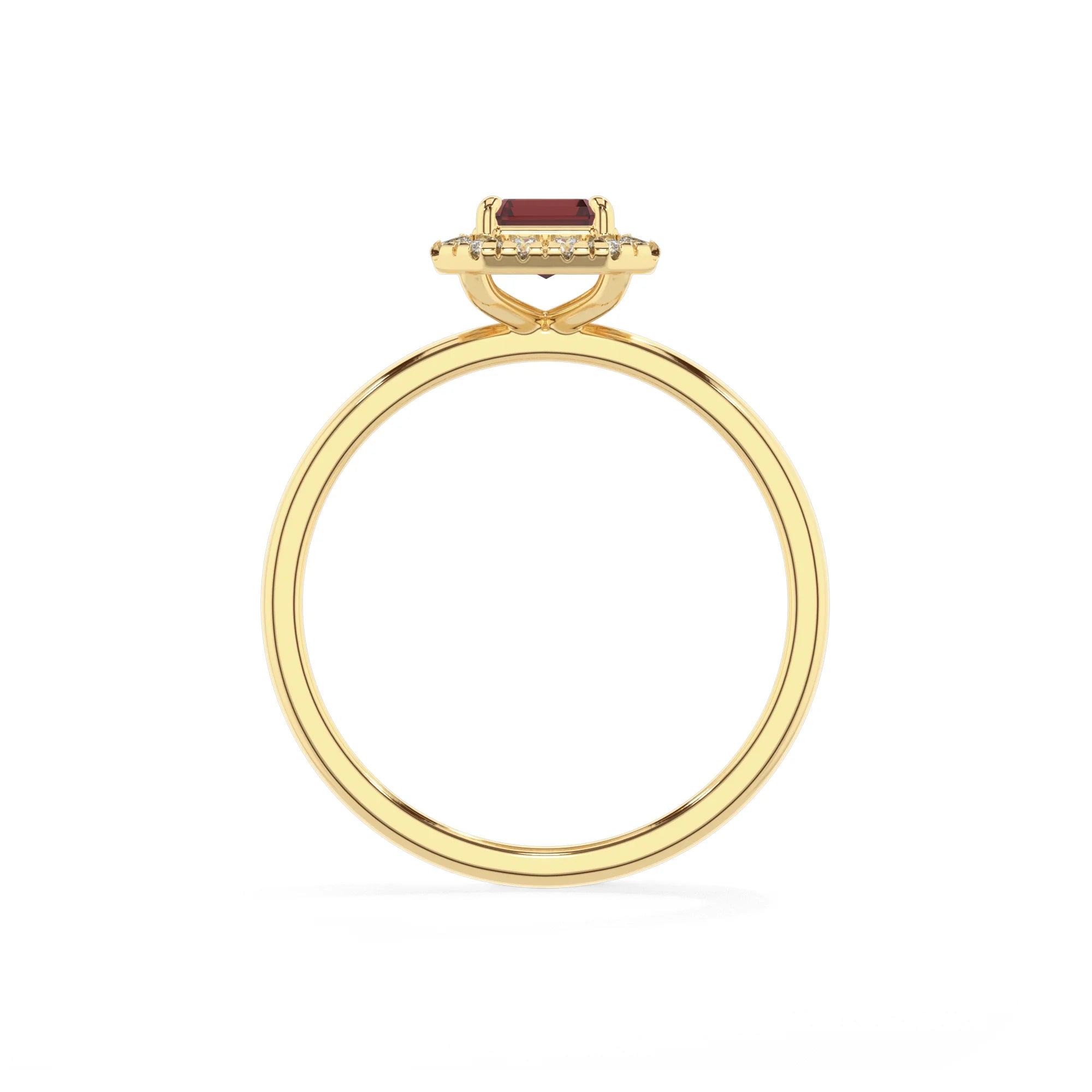 natural garnet emerald cut solitaire rings in yellow gold