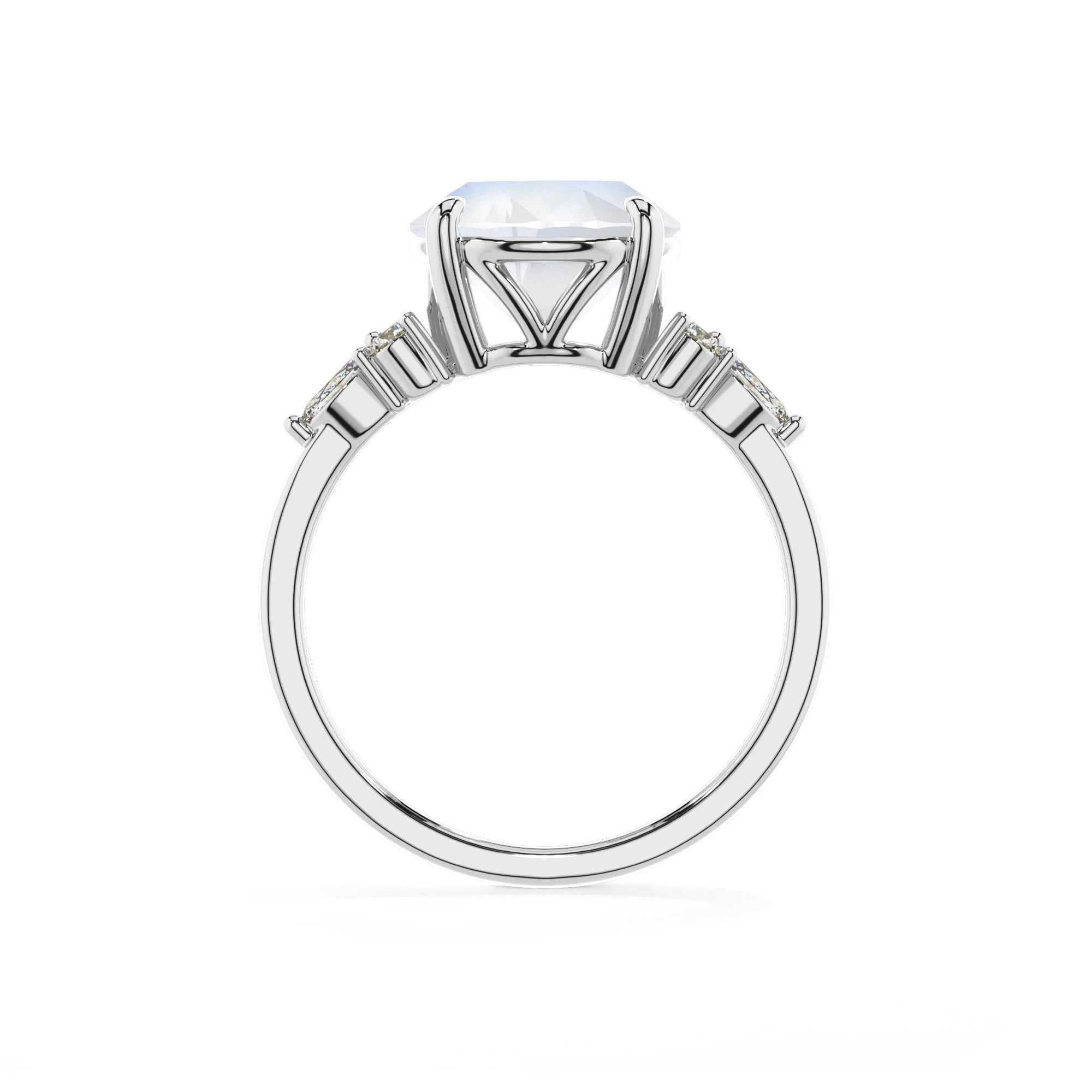 natural rainbow-moonstone round solitaire rings in white gold