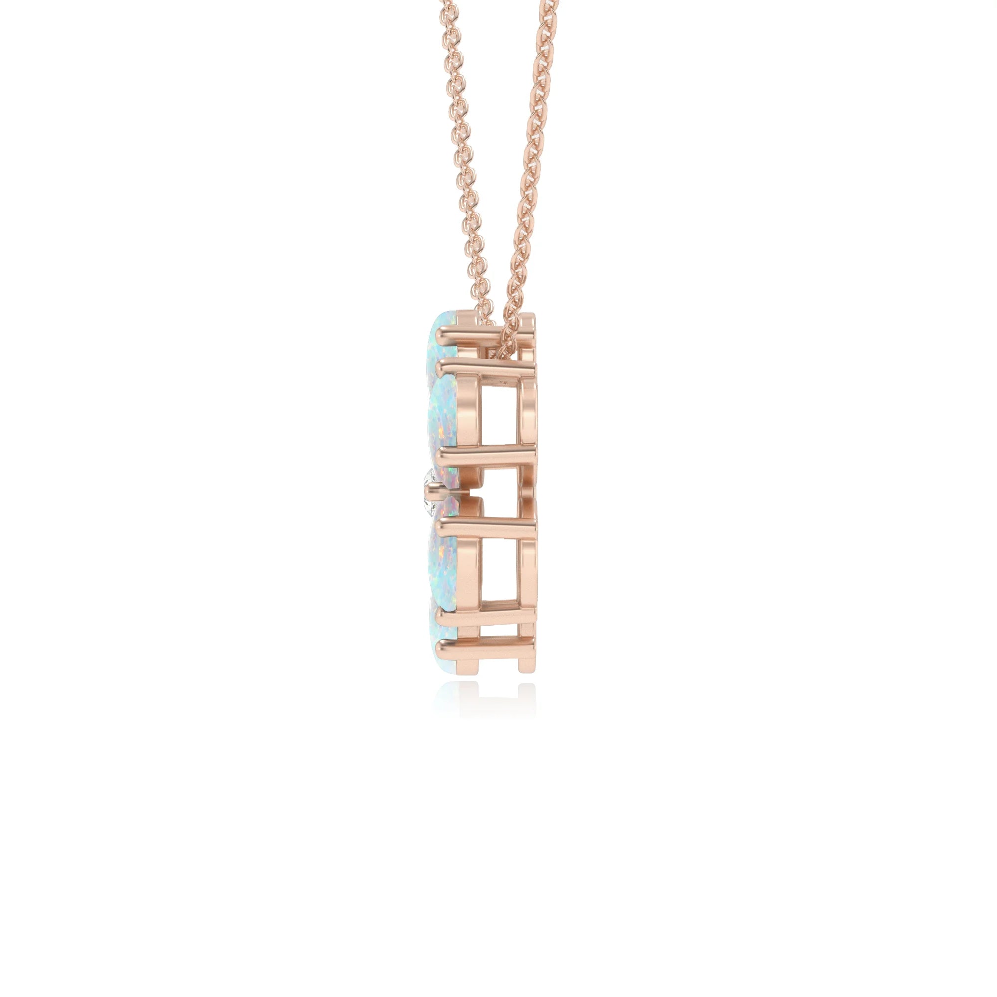 lab grown opal pear solitaire necklaces in rose gold