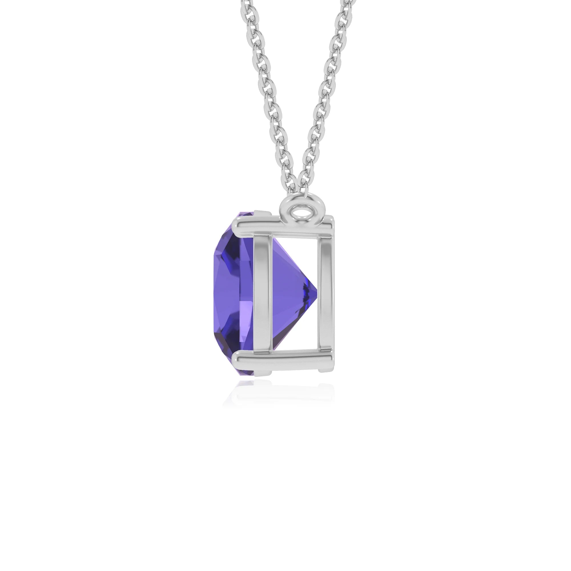 lab grown tanzanite cushion solitaire necklaces in sterling silver