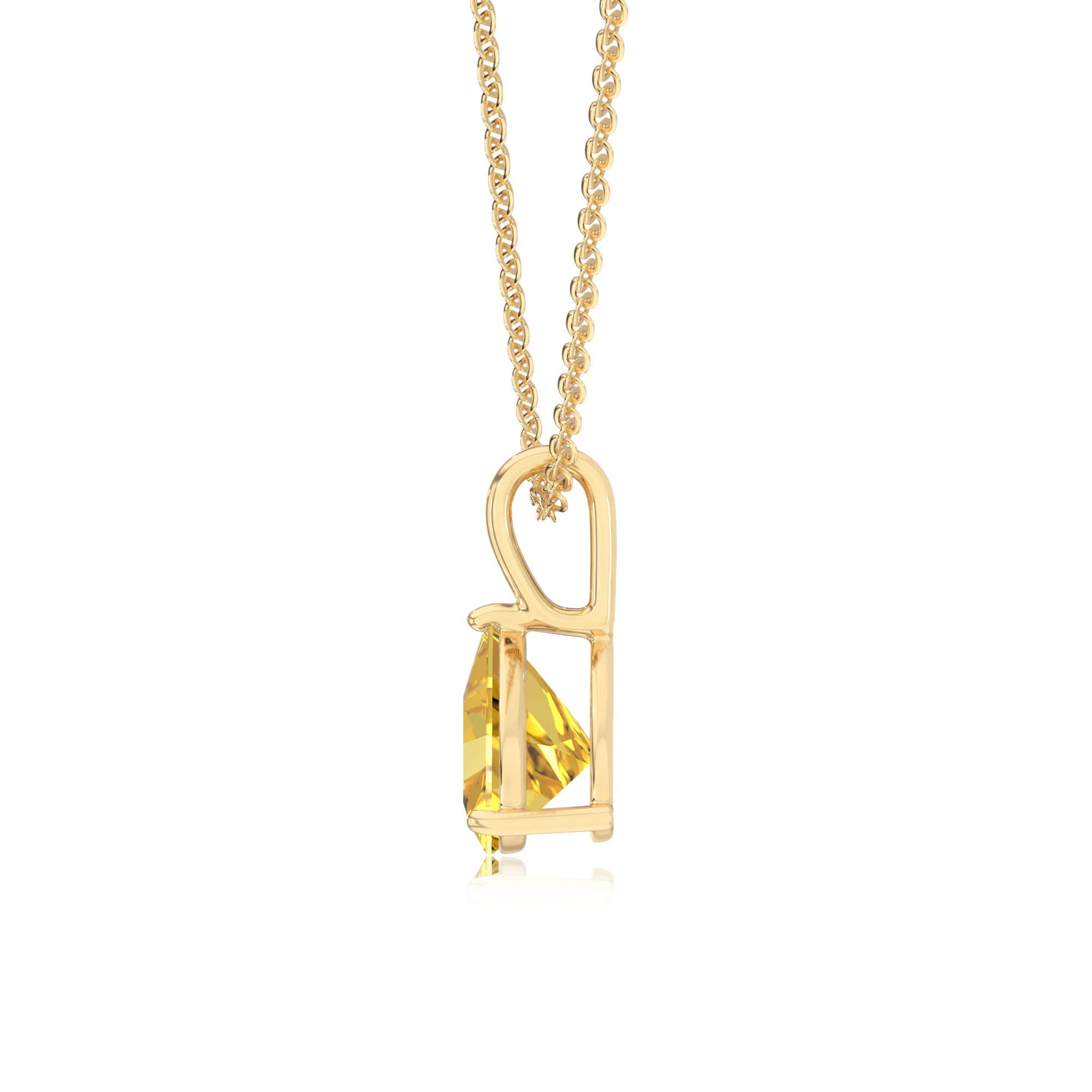 lab grown yellow-sapphire trillion solitaire necklaces in yellow gold