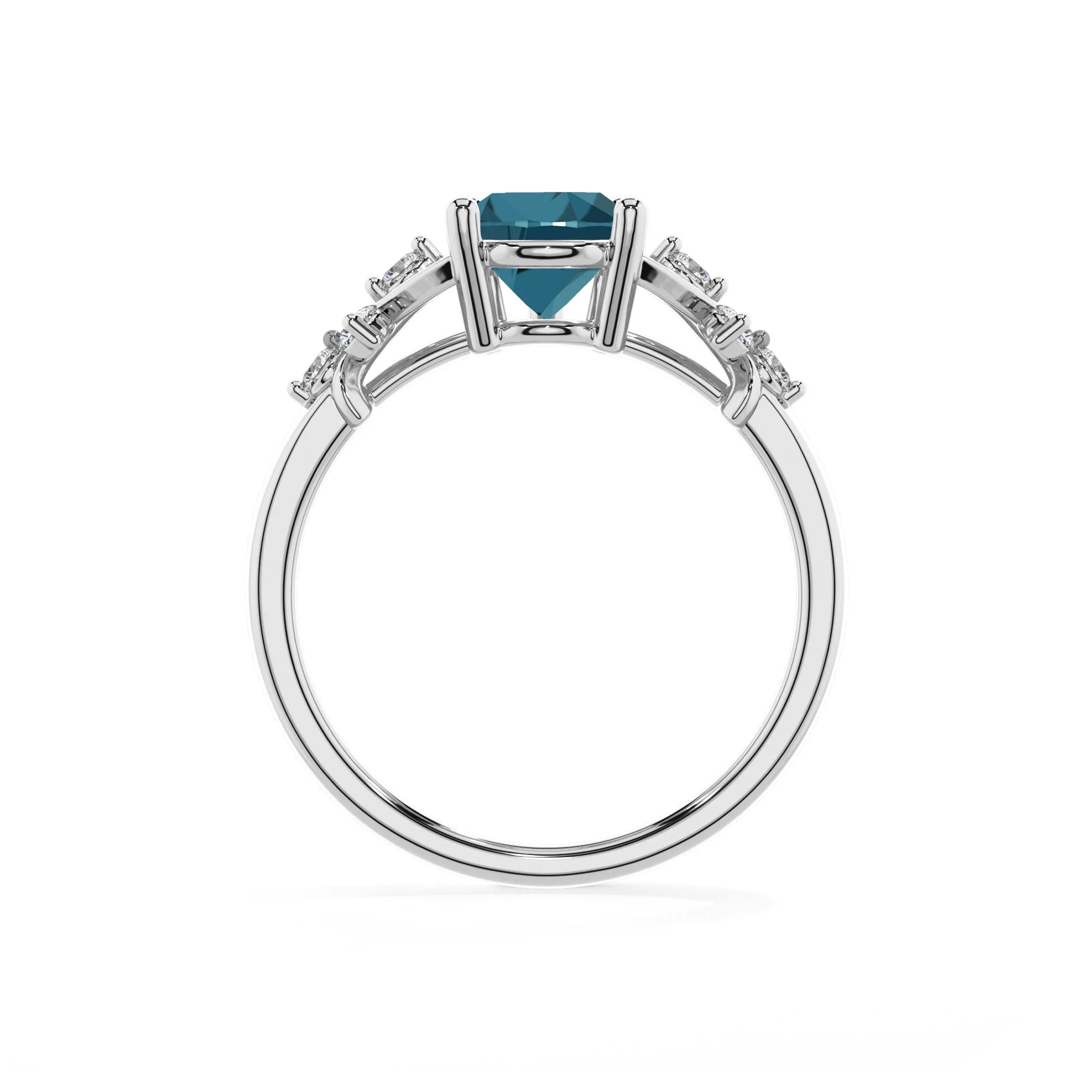 natural london-blue-topaz pear solitaire rings in platinum