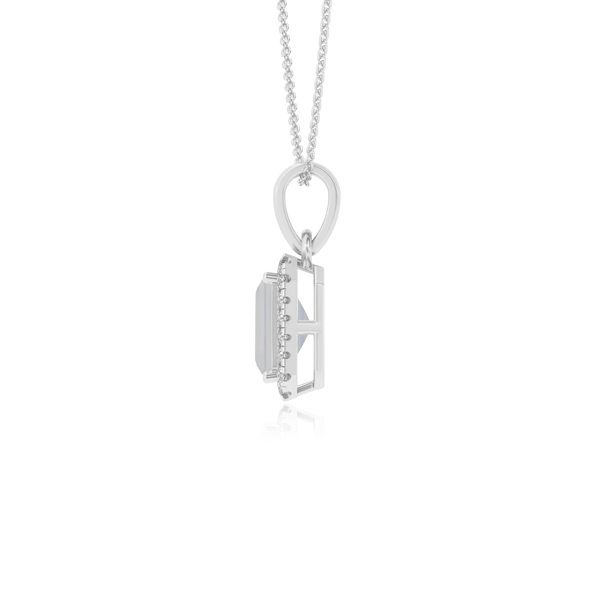 natural rainbow-moonstone emerald cut solitaire necklaces in sterling silver