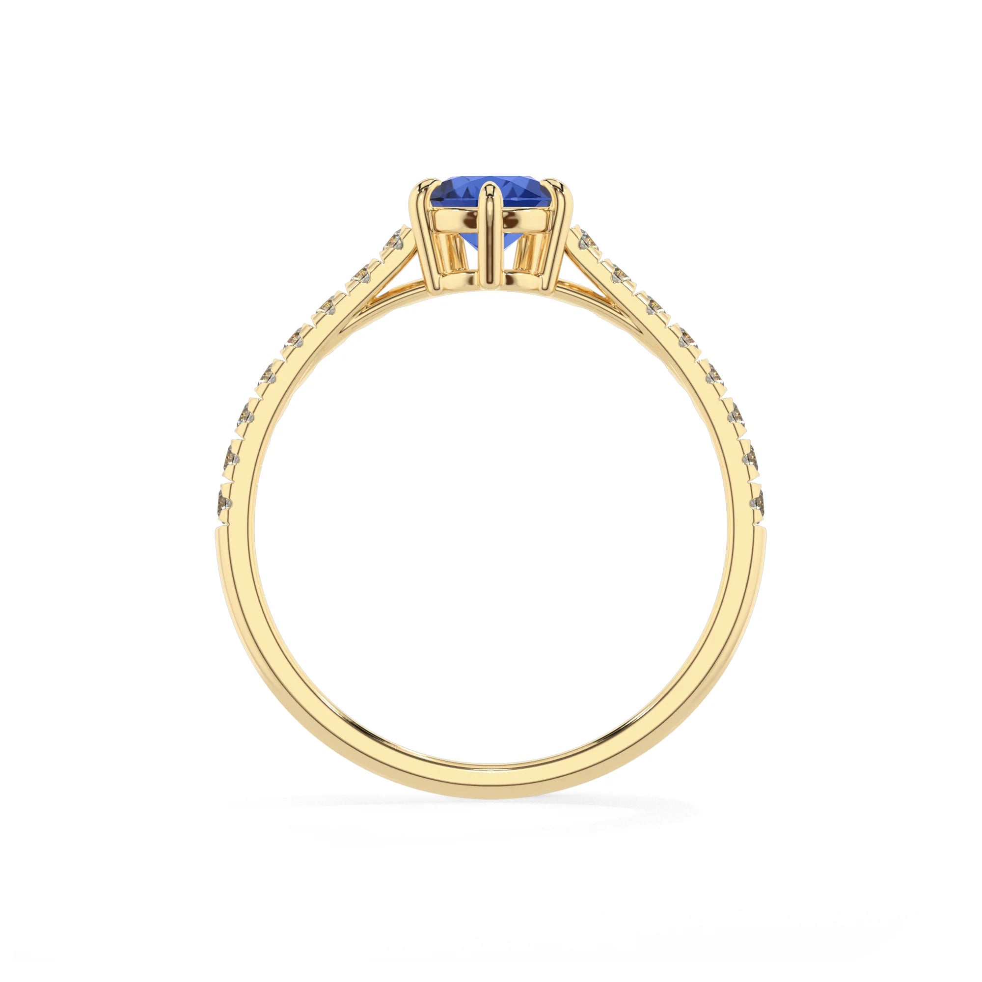 lab grown blue-sapphire pear half eternity solitaire engagement rings in yellow gold