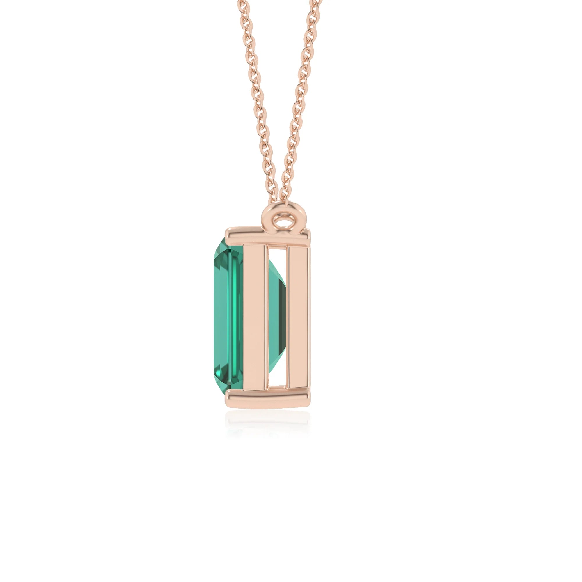 lab grown emerald octogon cut solitaire necklaces in rose gold