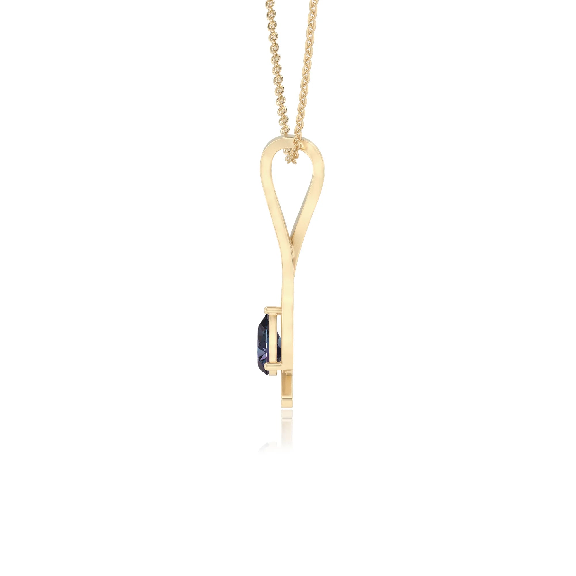lab grown alexandrite pear solitaire necklaces in yellow gold