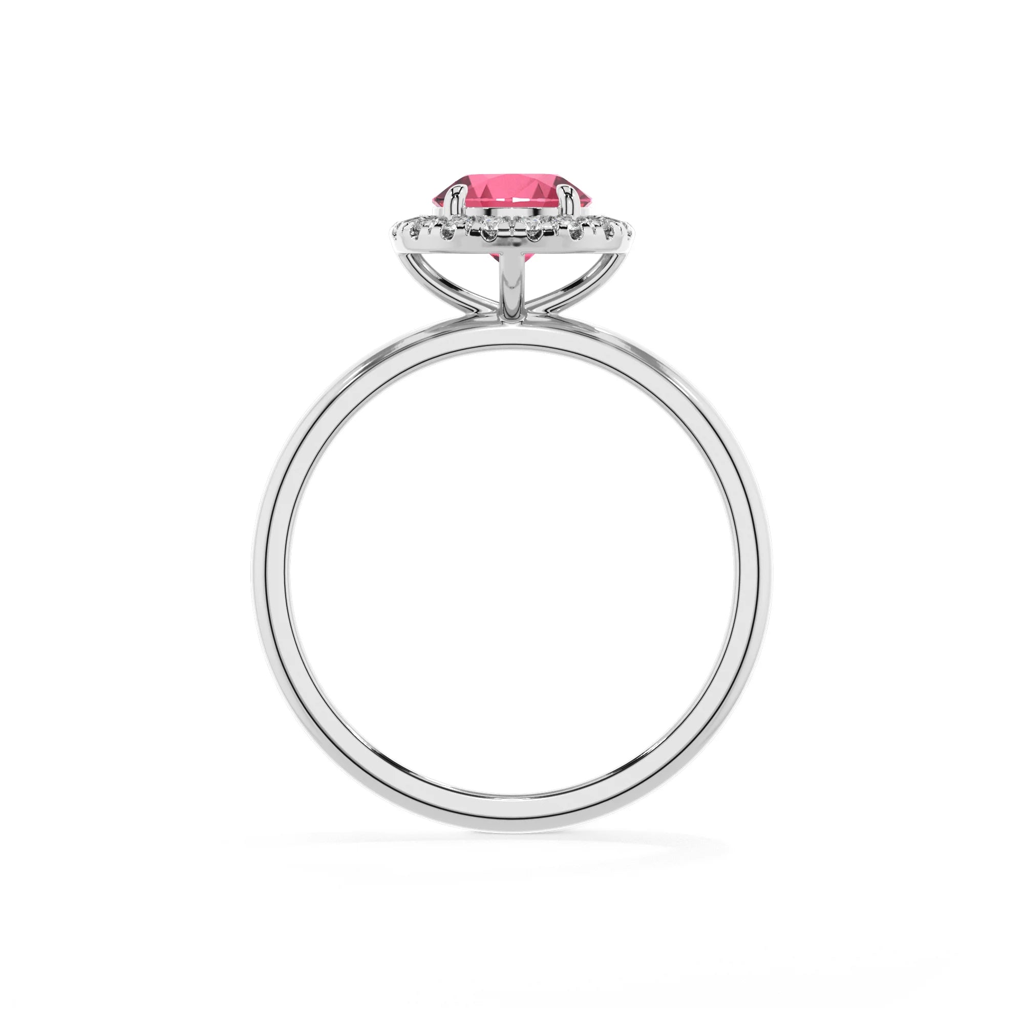 lab grown pink-tourmaline round solitaire rings in white gold
