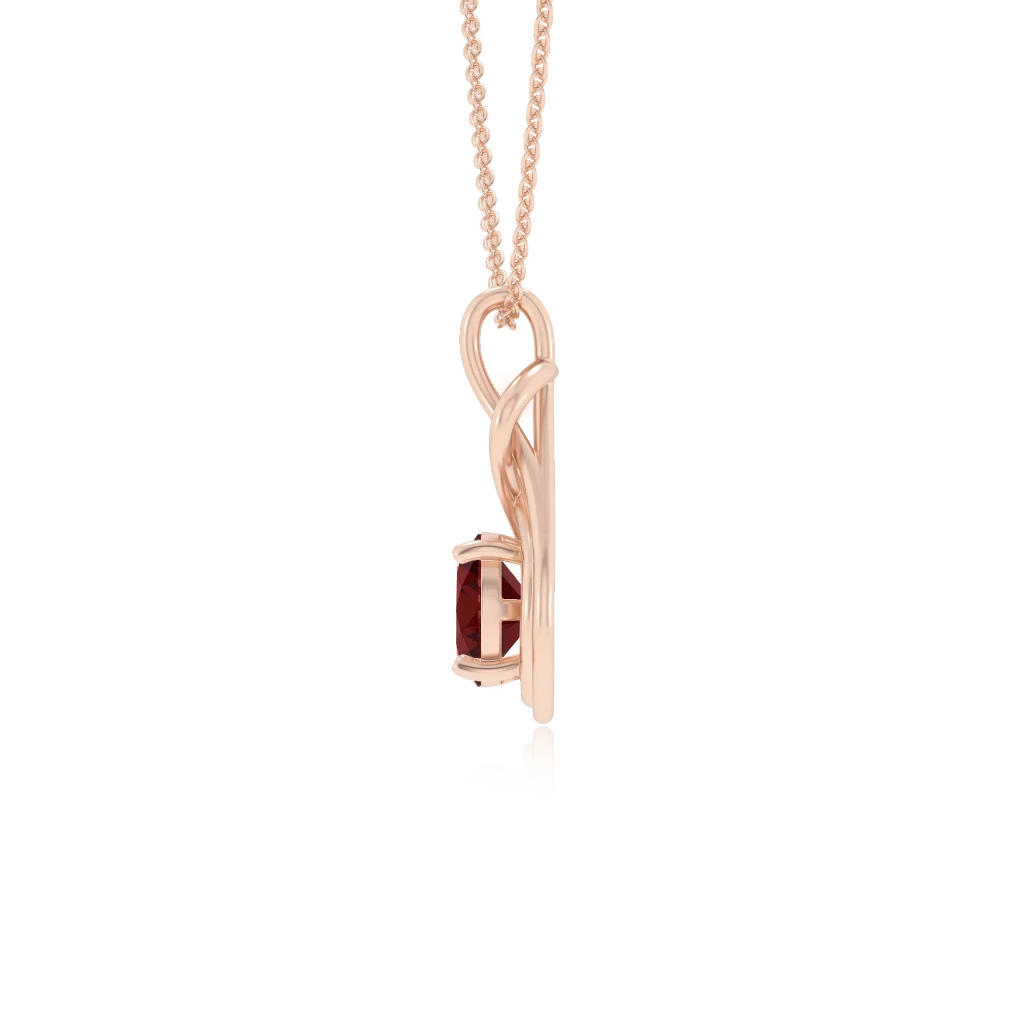 natural garnet round solitaire necklaces in rose gold