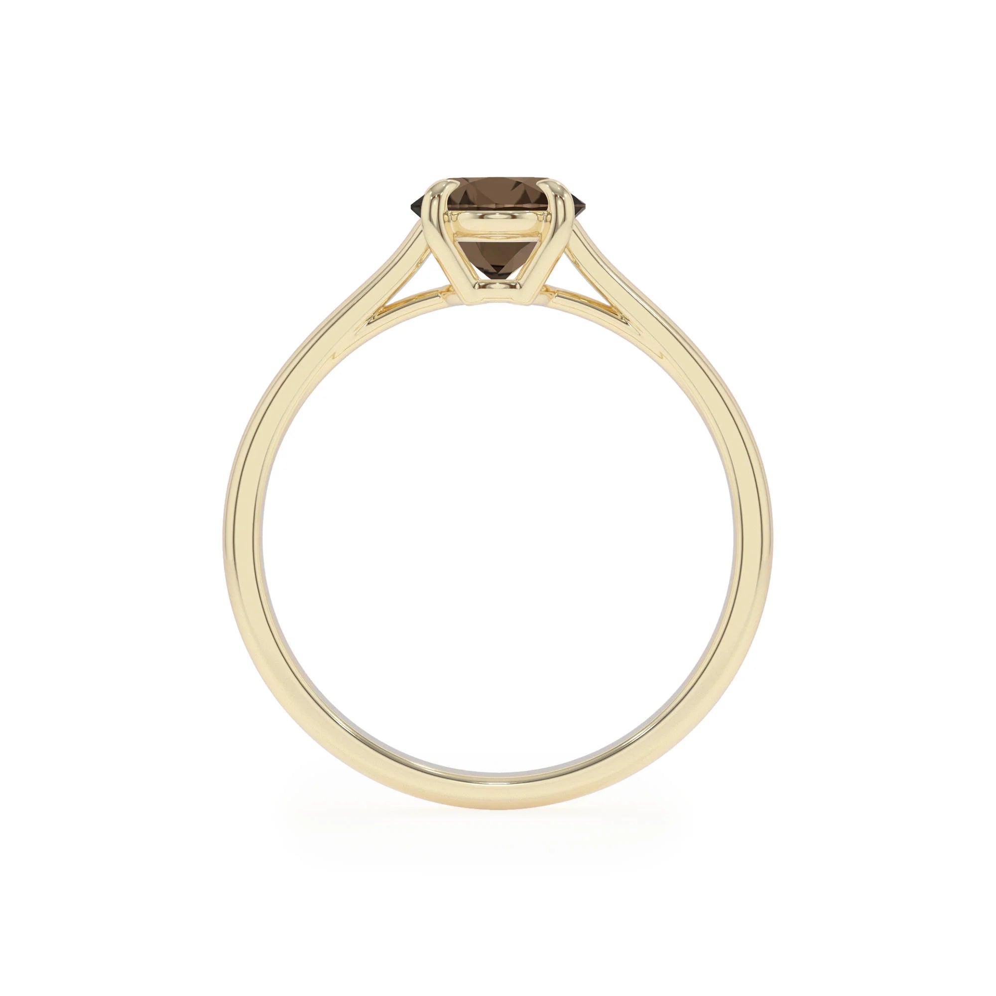natural smoky-quartz oval solitaire rings in yellow gold