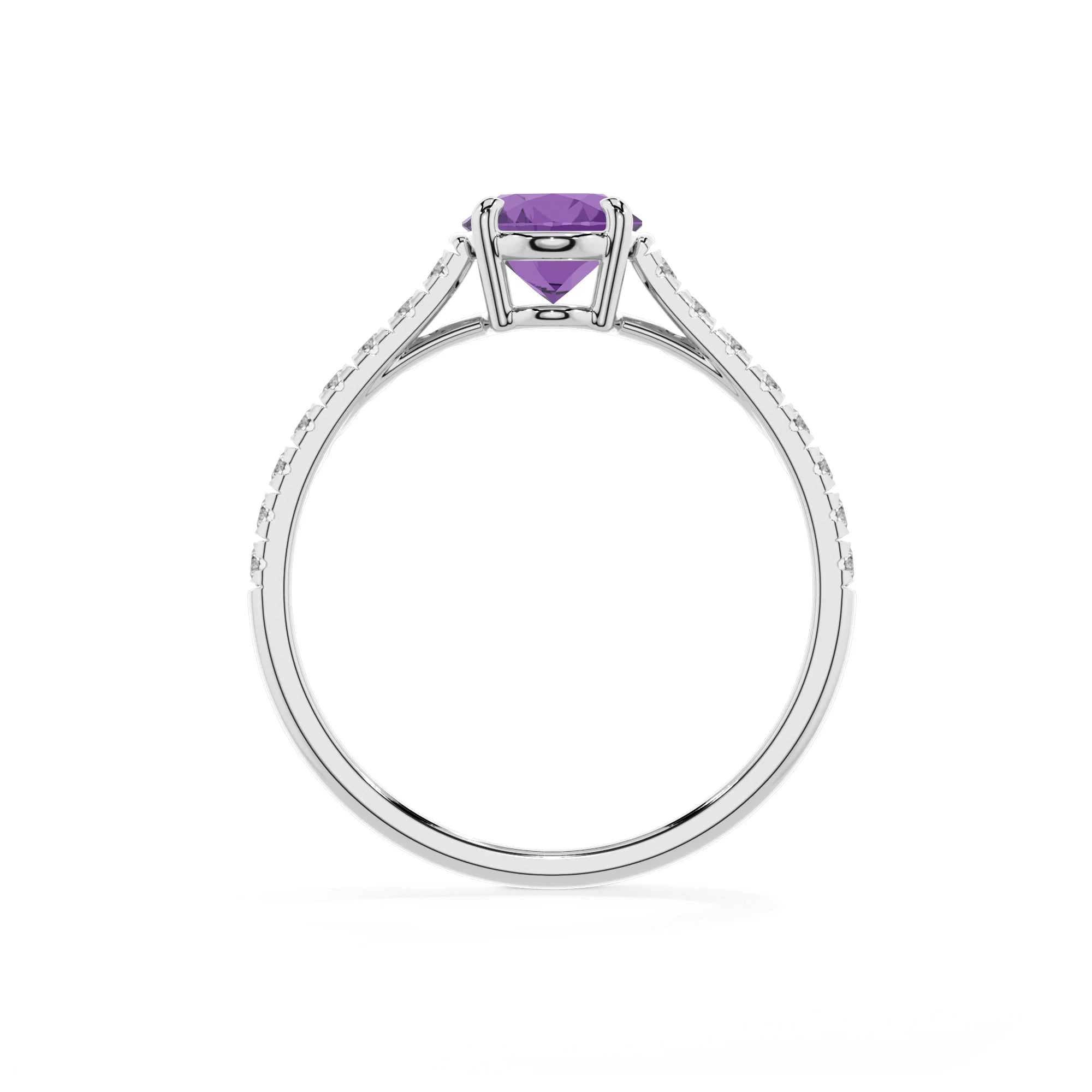 lab grown amethyst oval half eternity solitaire engagement rings in sterling silver
