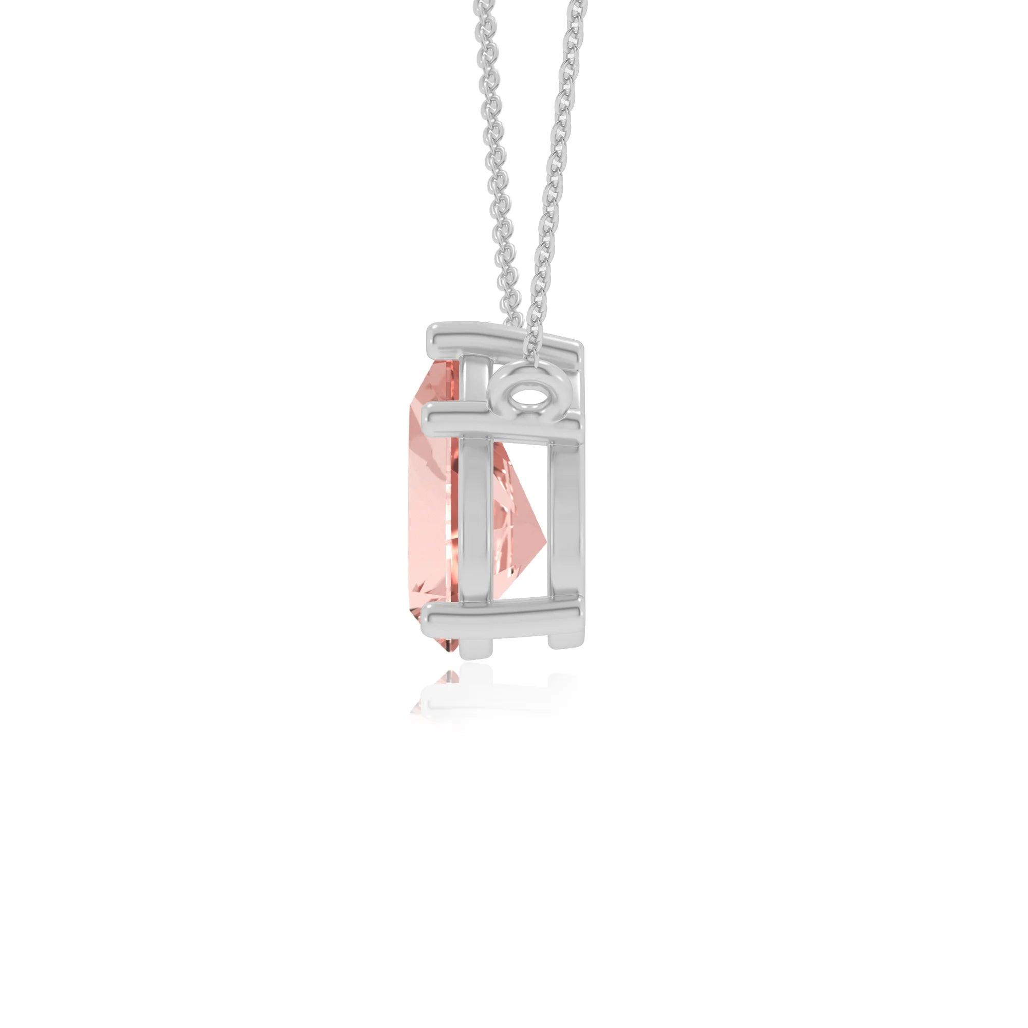 lab grown morganite pear solitaire necklaces in platinum