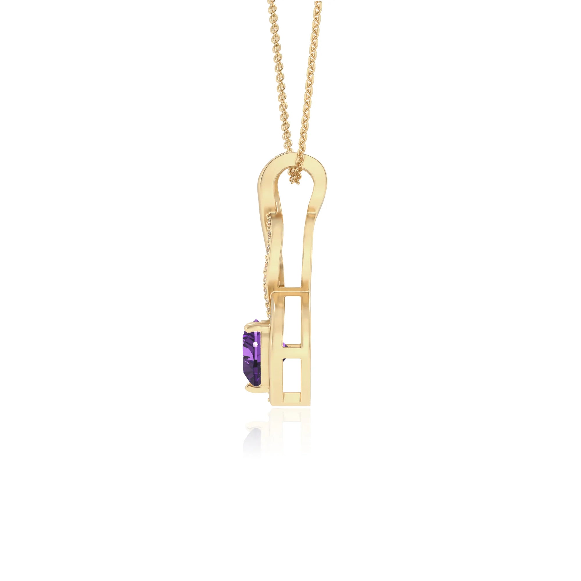 lab grown amethyst heart infinity necklaces in yellow gold