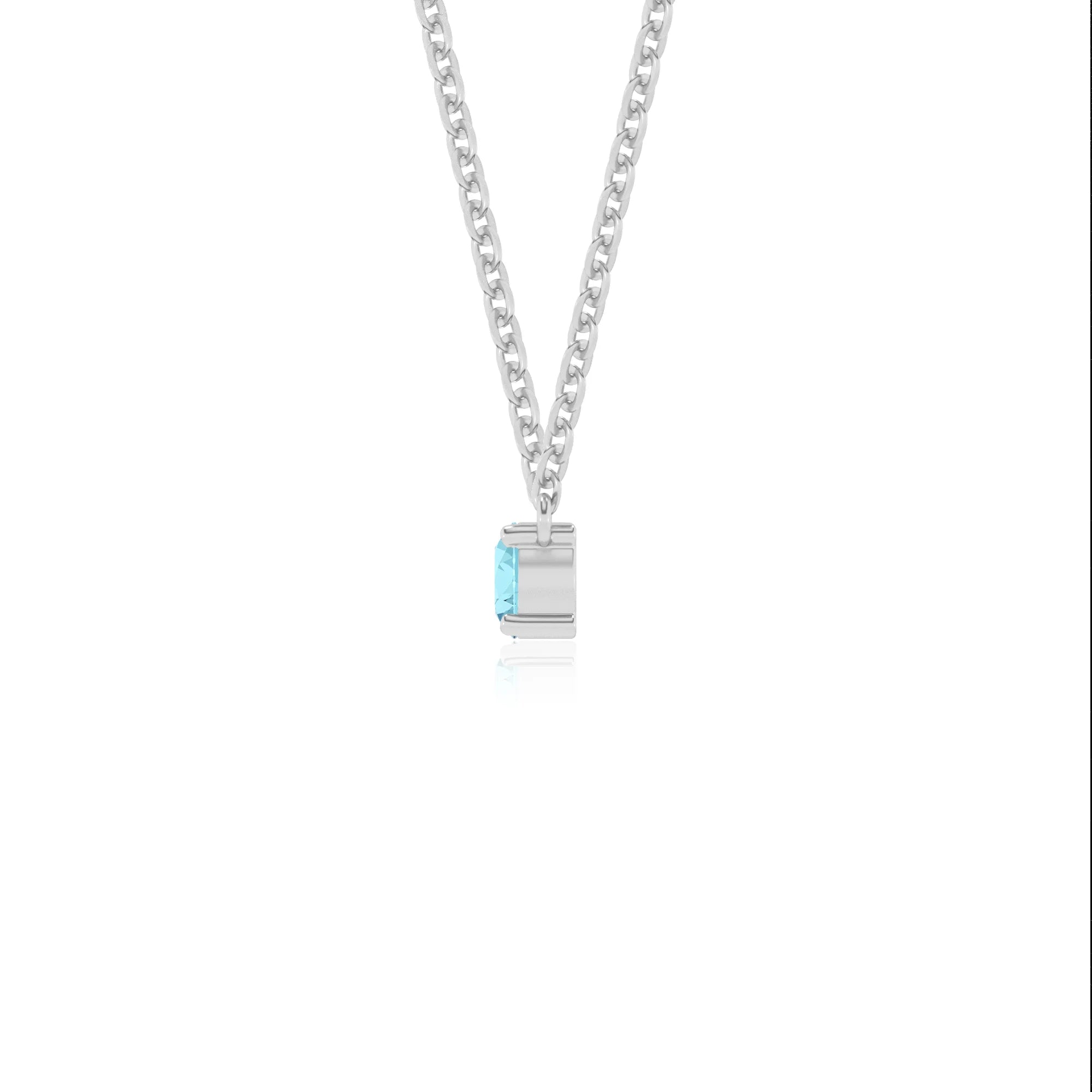 lab grown aquamarine round bar v-bale necklaces in white gold