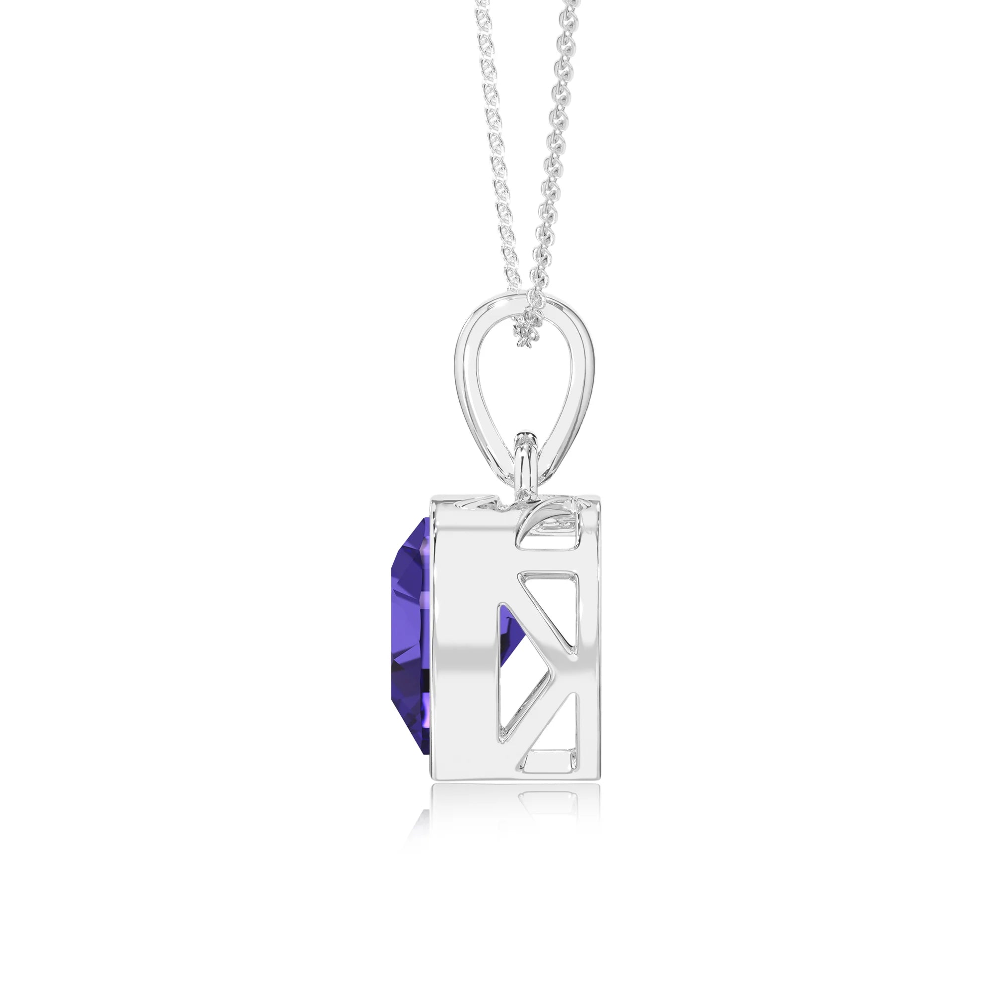 lab grown tanzanite heart solitaire necklaces in white gold